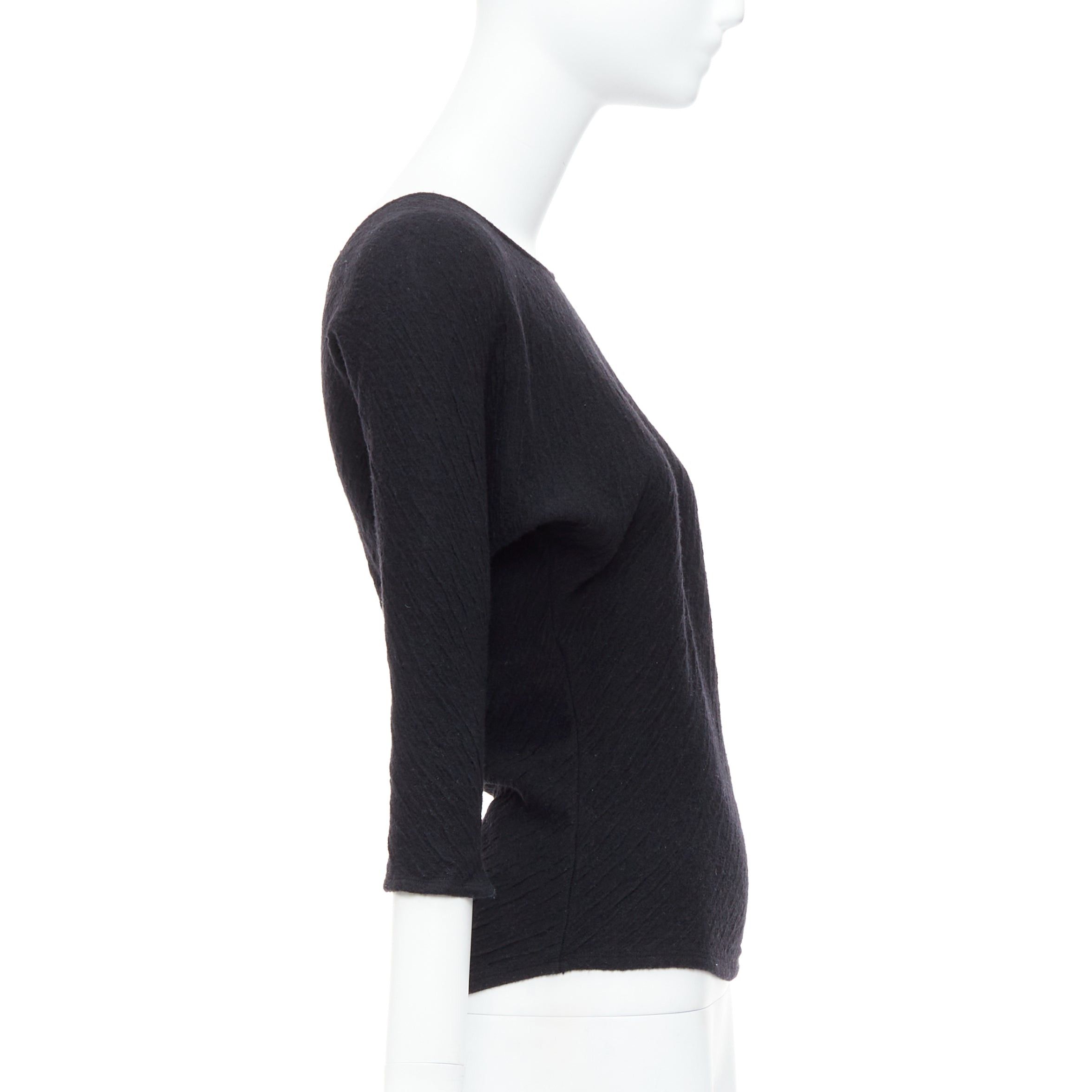 The Row THE ROW black textured bateau neck cropped sleeve pullover top Size S / US 4 / IT 40 - 4 Thumbnail