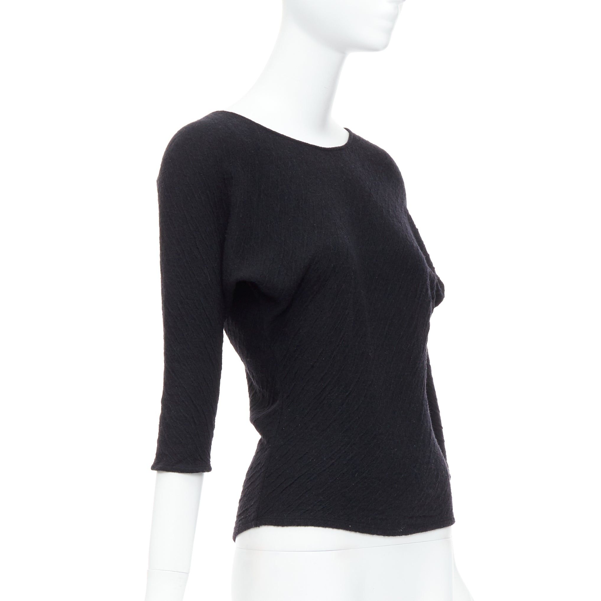 The Row THE ROW black textured bateau neck cropped sleeve pullover top Size S / US 4 / IT 40 - 3 Thumbnail