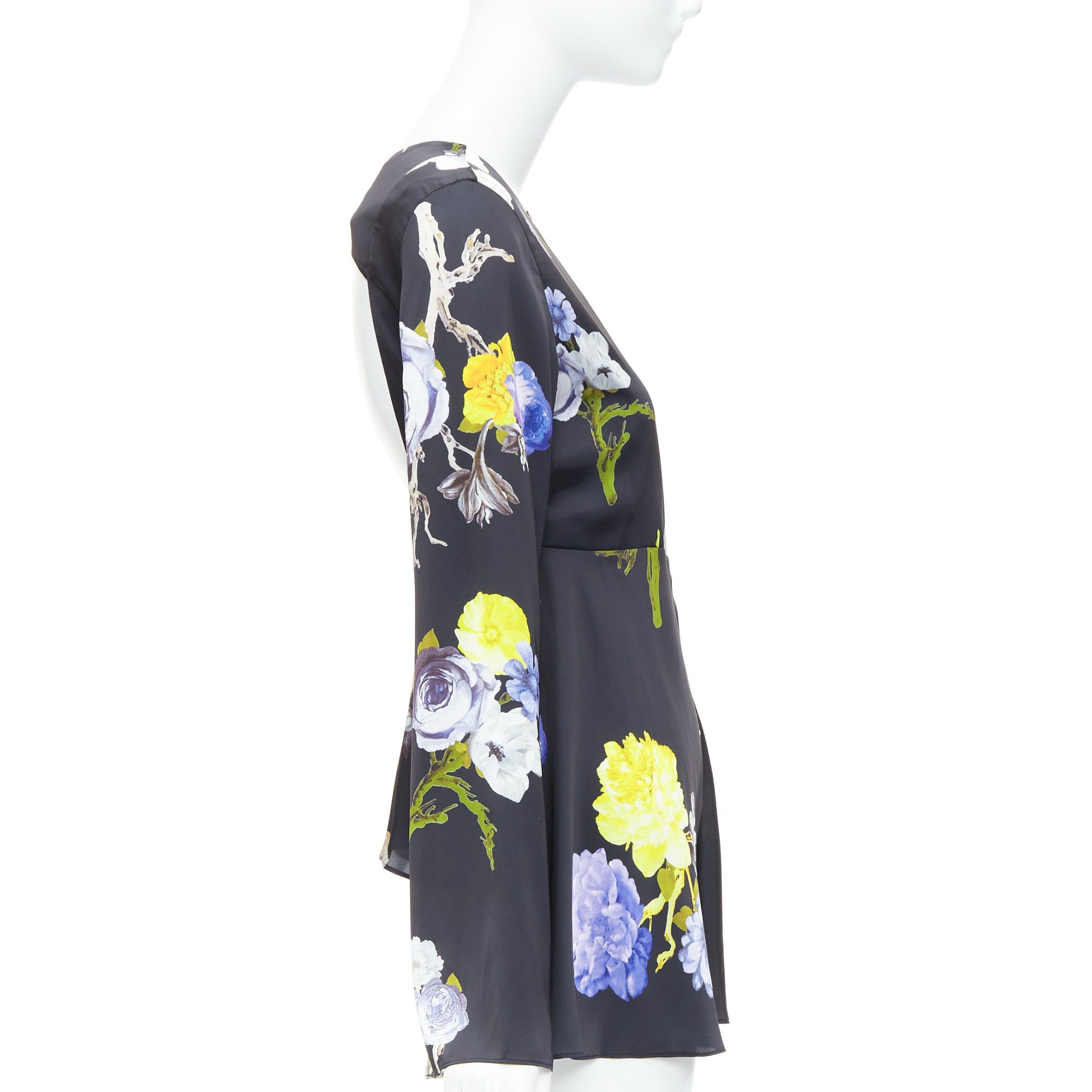 Acne Studios ACNE STUDIOS 2017 Bahari purple black floral silky flare cut out top FR34 XS Size XS / US 0-2 / IT 36-38 - 4 Thumbnail