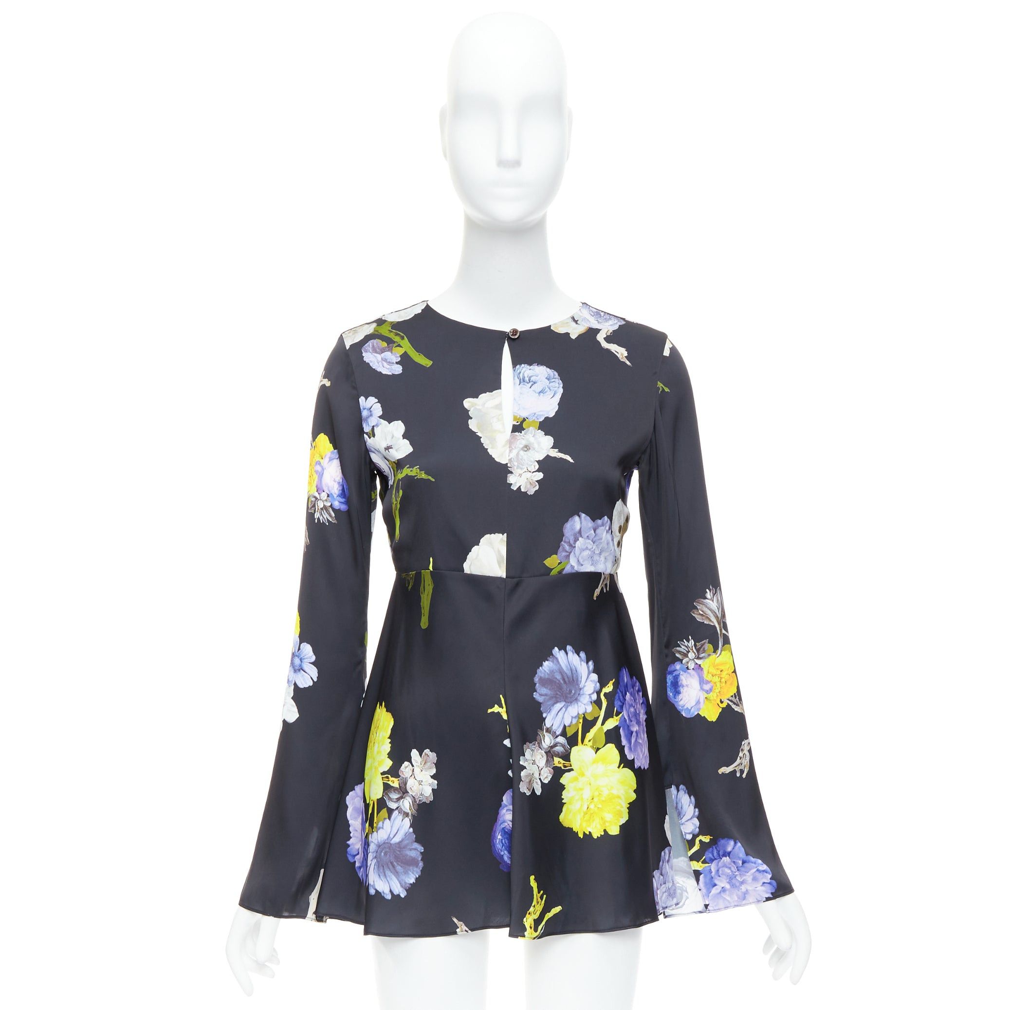 Acne Studios ACNE STUDIOS 2017 Bahari purple black floral silky flare cut out top FR34 XS Size XS / US 0-2 / IT 36-38 - 9 Thumbnail