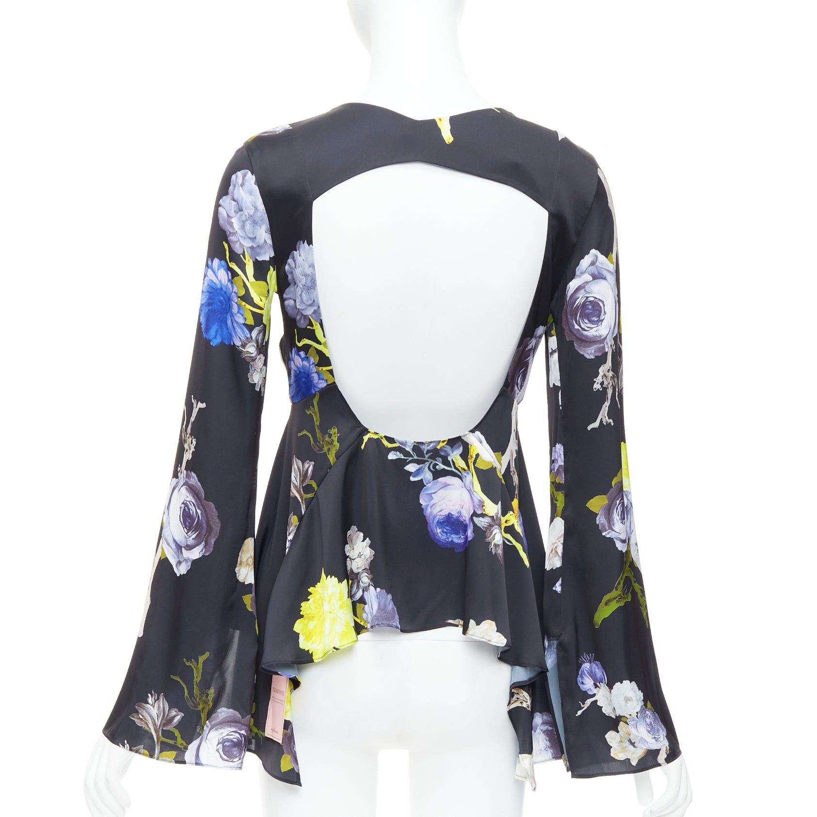 Acne Studios ACNE STUDIOS 2017 Bahari purple black floral silky flare cut out top FR34 XS Size XS / US 0-2 / IT 36-38 - 2 Thumbnail