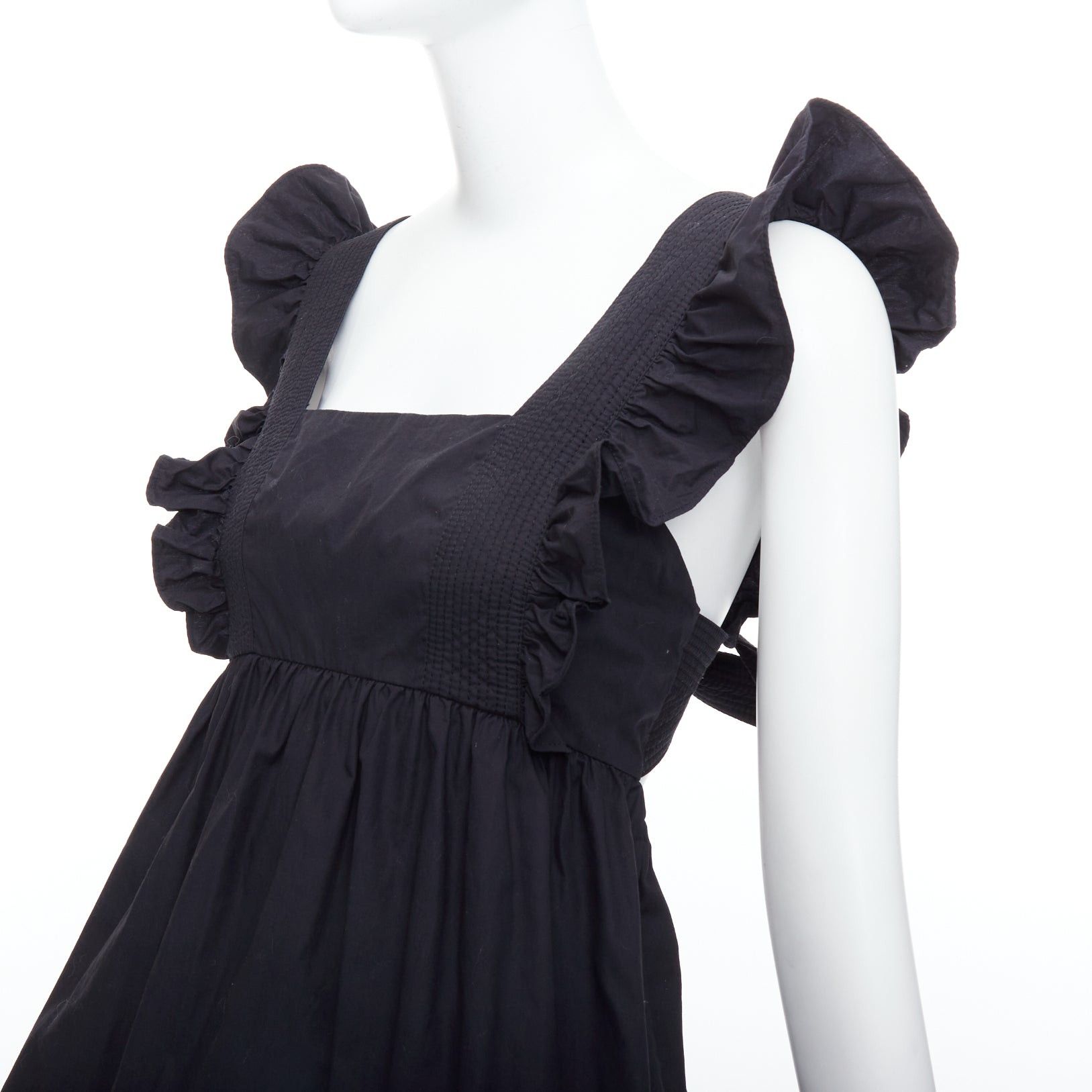 Self-Portrait SELF PORTRAIT 2020 Runway Black Cotton Poplin tie back ruffle top UK10 M Size M / US 6-8 / IT 42-44 - 6 Thumbnail