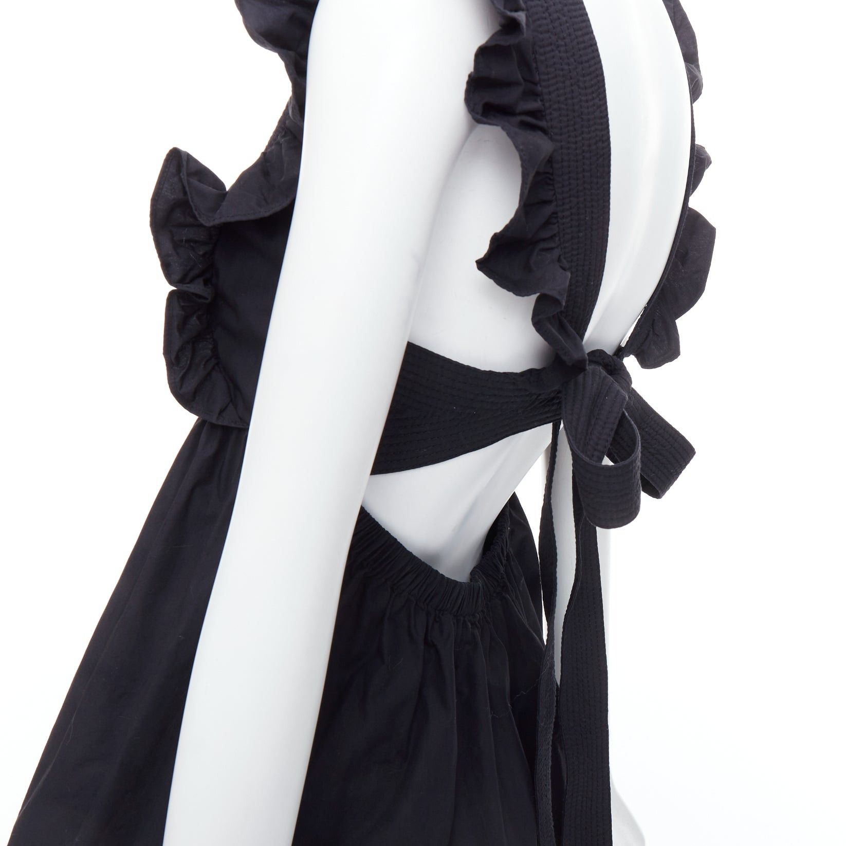 Self-Portrait SELF PORTRAIT 2020 Runway Black Cotton Poplin tie back ruffle top UK10 M Size M / US 6-8 / IT 42-44 - 7 Thumbnail