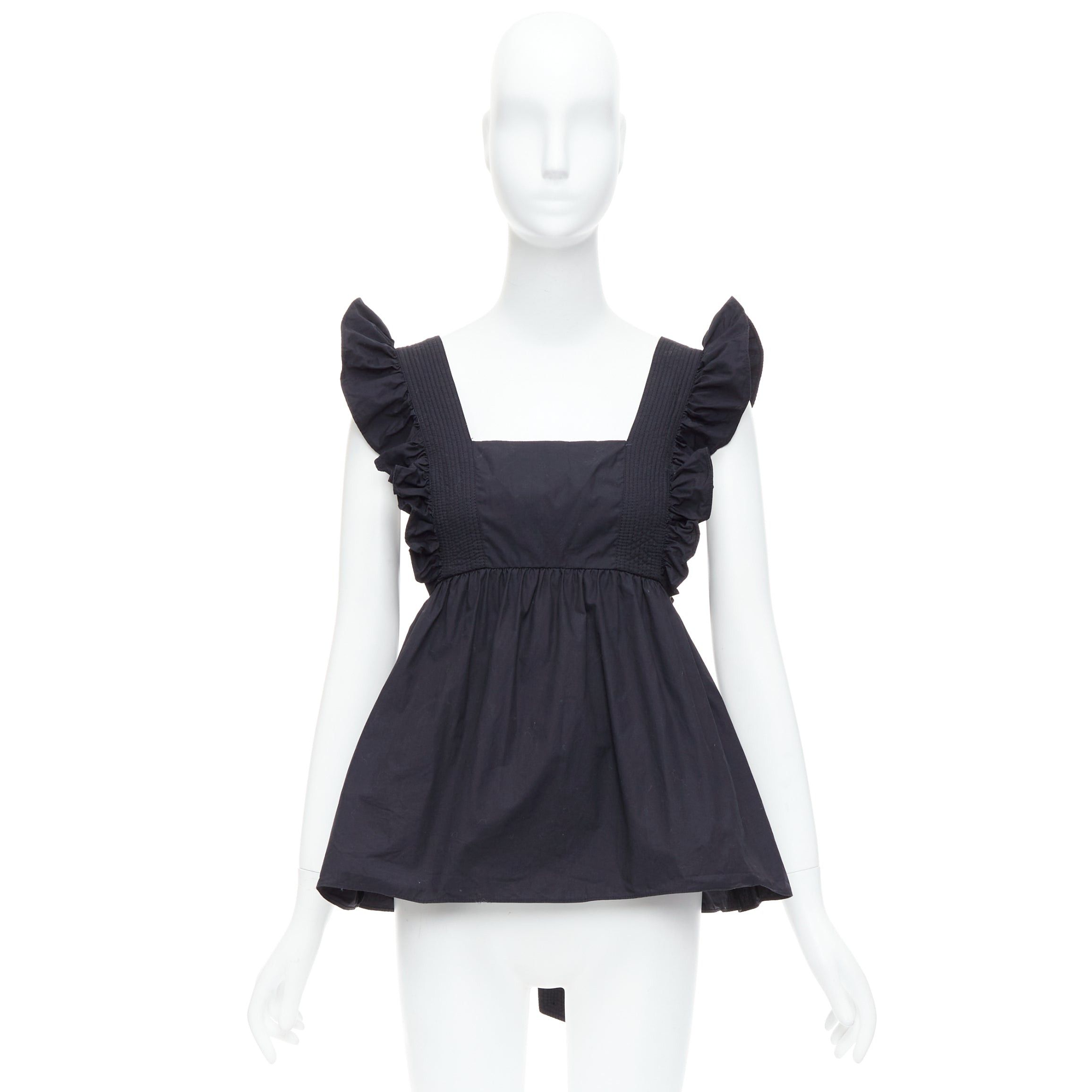 Self-Portrait SELF PORTRAIT 2020 Runway Black Cotton Poplin tie back ruffle top UK10 M Size M / US 6-8 / IT 42-44 - 9 Thumbnail