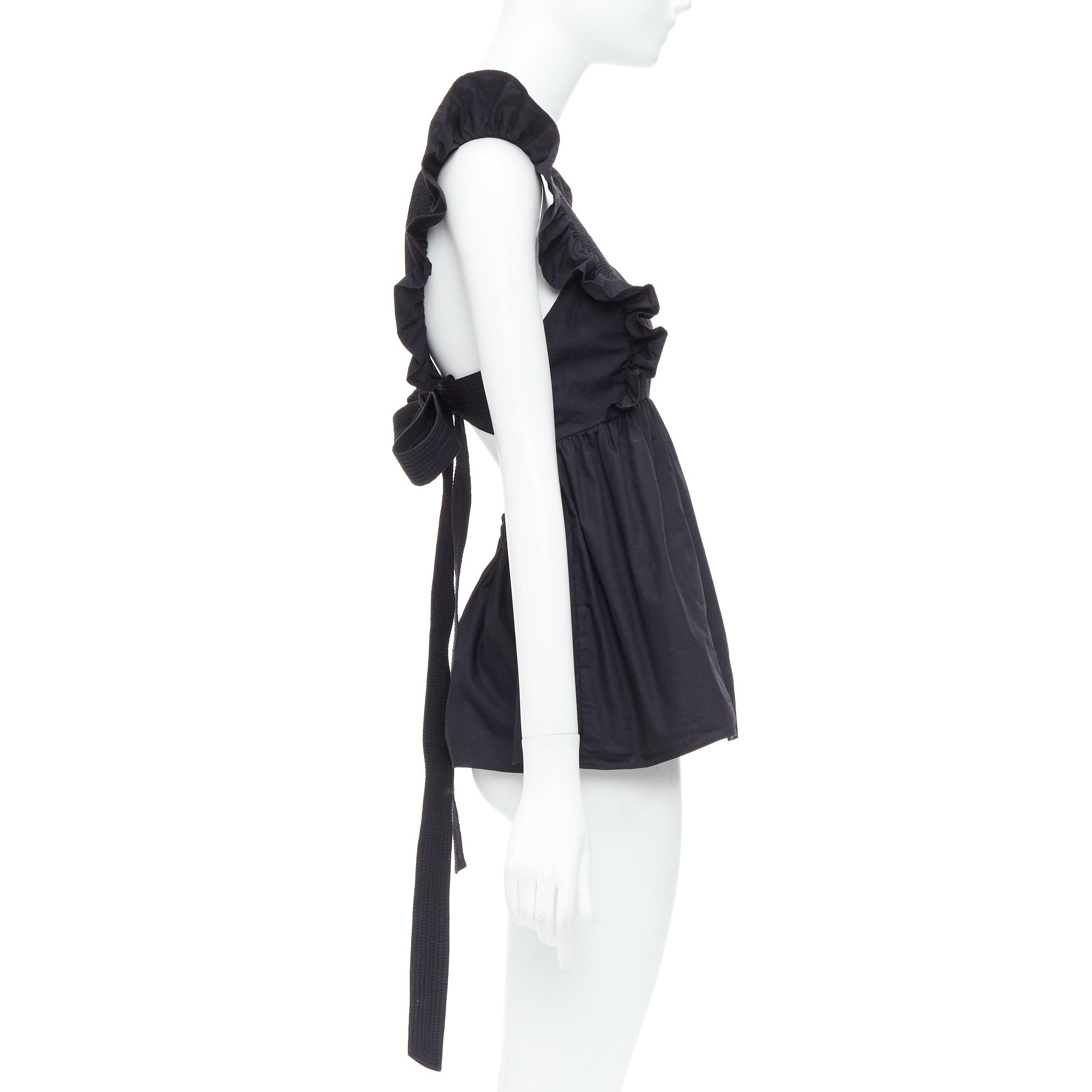 Self-Portrait SELF PORTRAIT 2020 Runway Black Cotton Poplin tie back ruffle top UK10 M Size M / US 6-8 / IT 42-44 - 4 Thumbnail