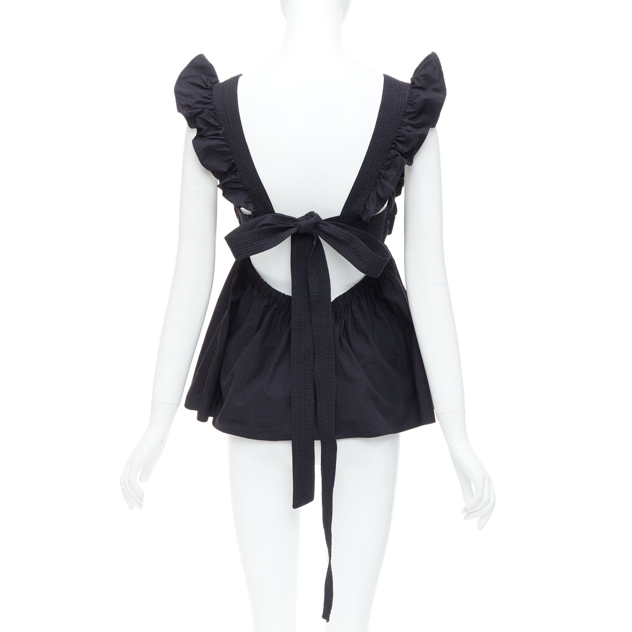 Self-Portrait SELF PORTRAIT 2020 Runway Black Cotton Poplin tie back ruffle top UK10 M Size M / US 6-8 / IT 42-44 - 5 Thumbnail