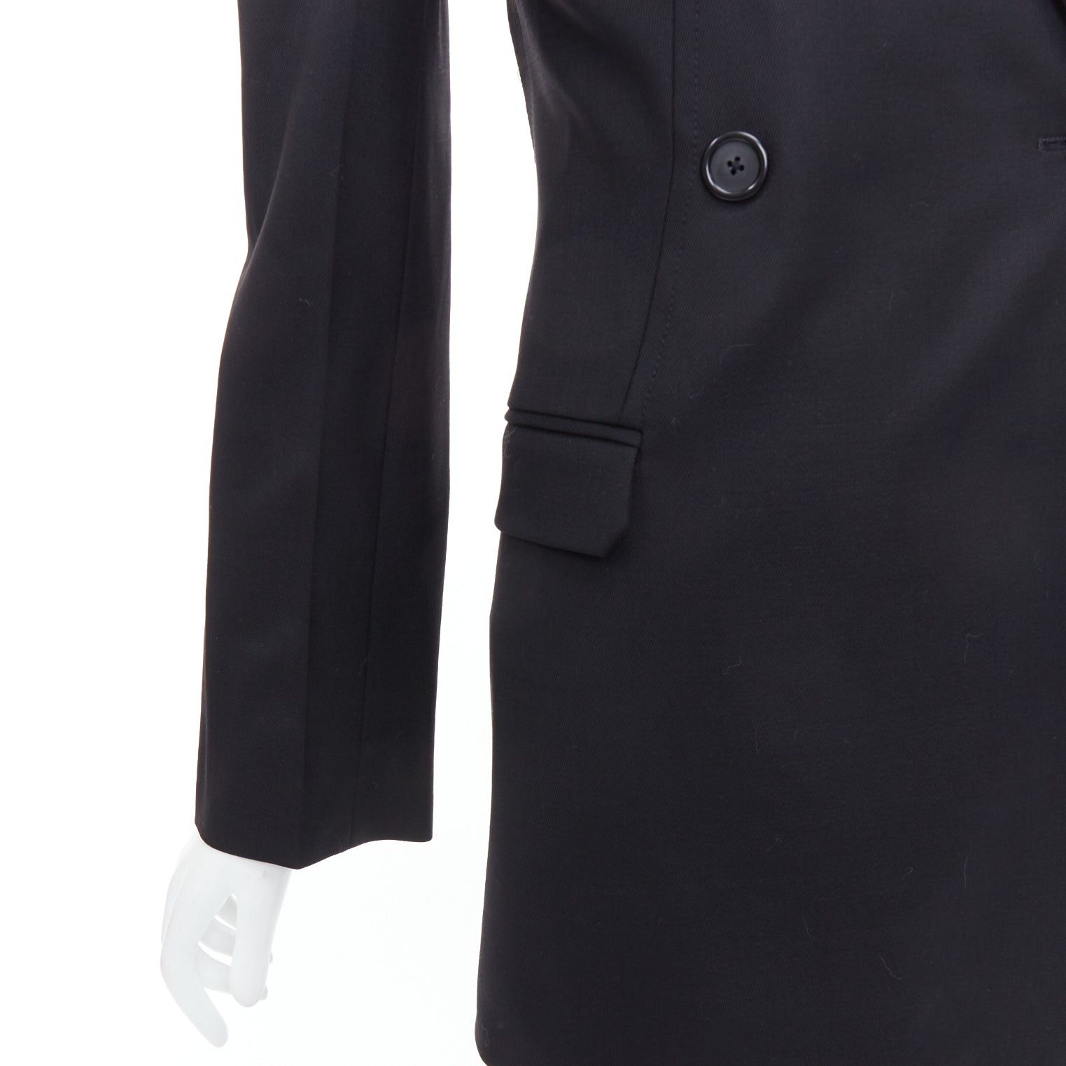 Helmut Lang HELMUT LANG black virgin wool blend twill flare long blazer US0 XS Size XS / US 0-2 / IT 36-38 - 8 Thumbnail