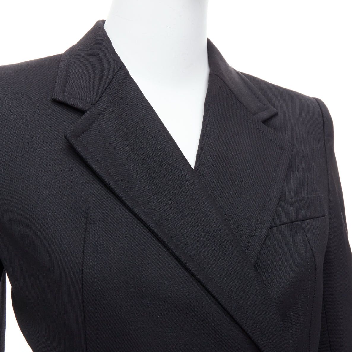 Helmut Lang HELMUT LANG black virgin wool blend twill flare long blazer US0 XS Size XS / US 0-2 / IT 36-38 - 2 Thumbnail