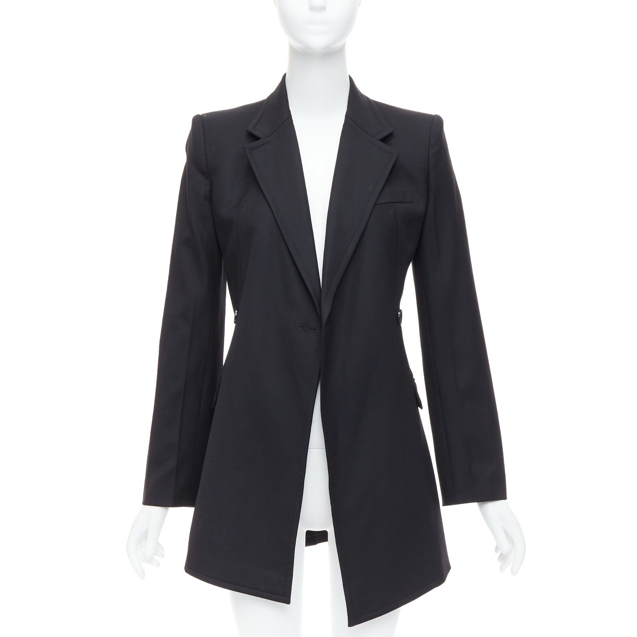 Helmut Lang HELMUT LANG black virgin wool blend twill flare long blazer US0 XS Size XS / US 0-2 / IT 36-38 - 3 Thumbnail