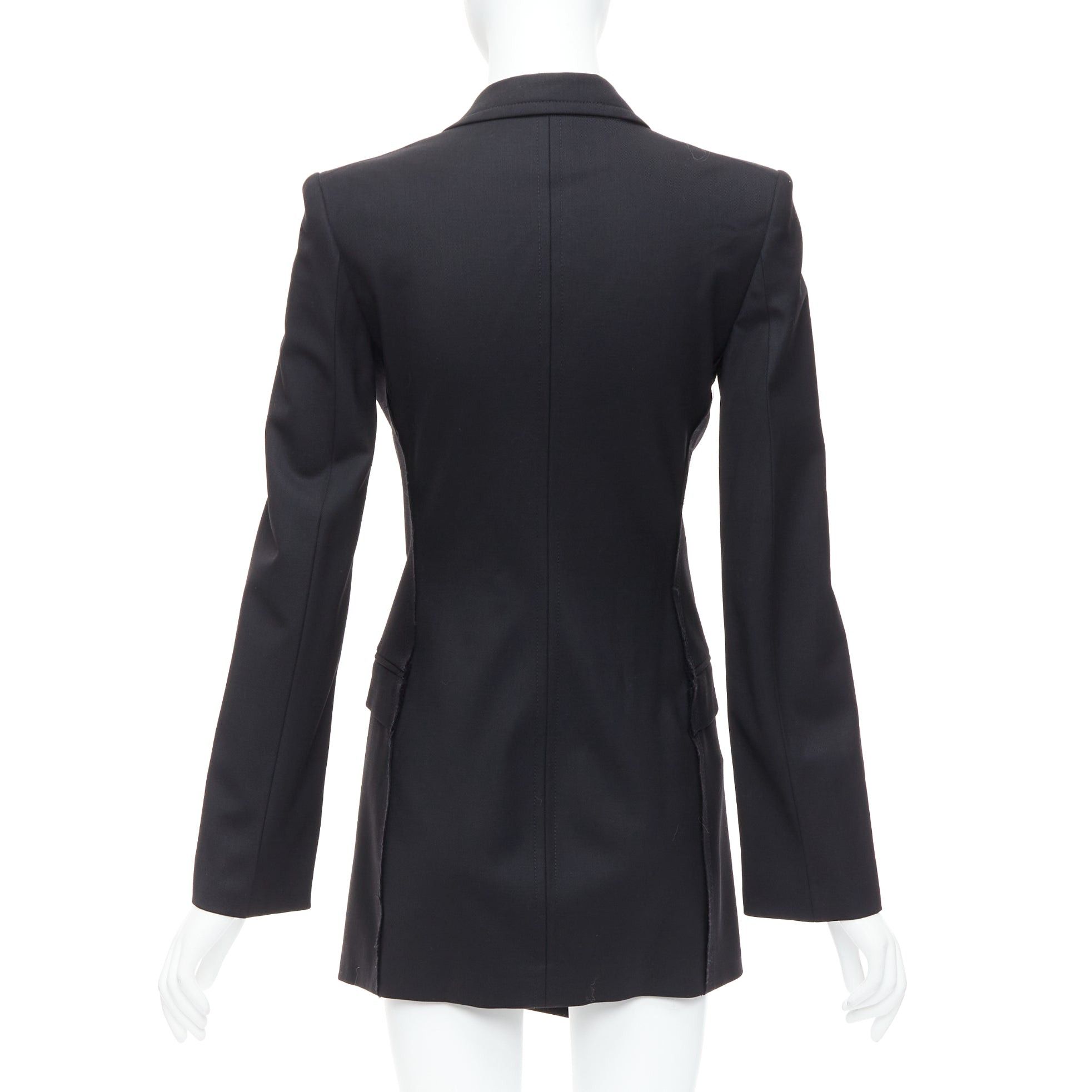 Helmut Lang HELMUT LANG black virgin wool blend twill flare long blazer US0 XS Size XS / US 0-2 / IT 36-38 - 6 Thumbnail