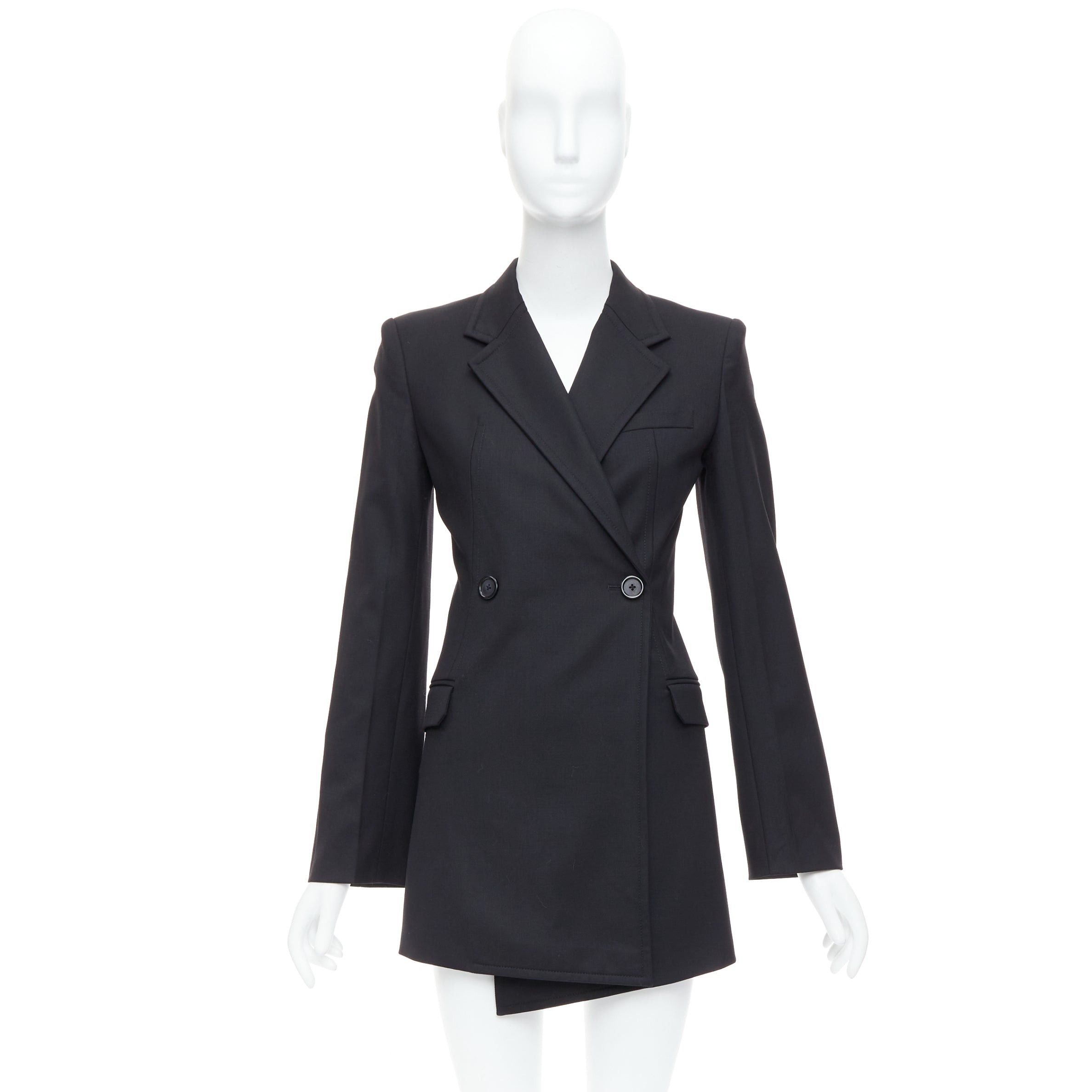 Helmut Lang HELMUT LANG black virgin wool blend twill flare long blazer US0 XS Size XS / US 0-2 / IT 36-38 - 10 Thumbnail