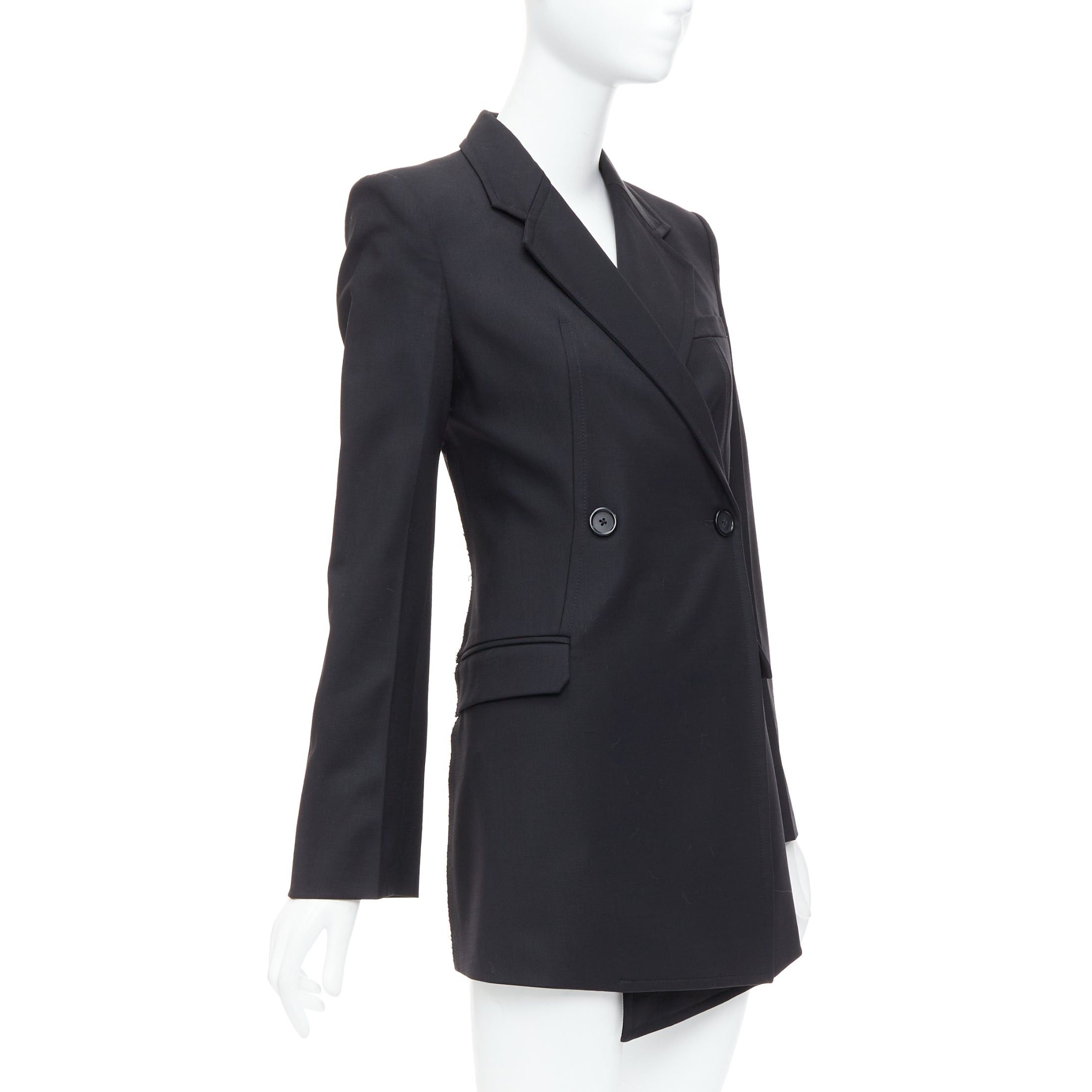 Helmut Lang HELMUT LANG black virgin wool blend twill flare long blazer US0 XS Size XS / US 0-2 / IT 36-38 - 4 Thumbnail