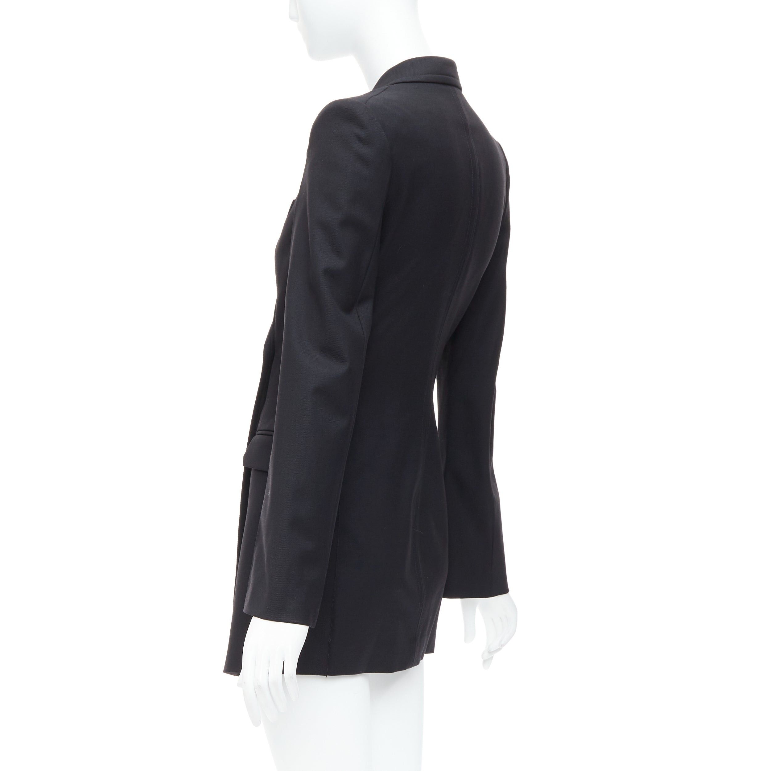 Helmut Lang HELMUT LANG black virgin wool blend twill flare long blazer US0 XS Size XS / US 0-2 / IT 36-38 - 7 Thumbnail