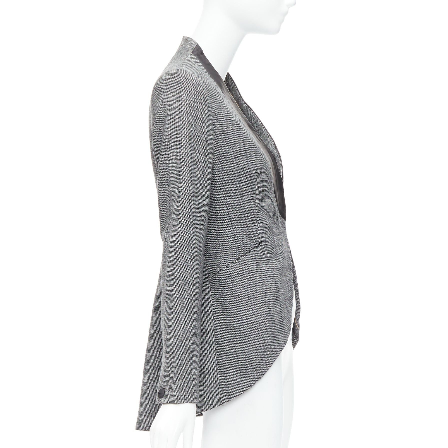 Rag & Bone RAG & BONE grey checkered wool black leather collar tux blazer US2 S Size S / US 4 / IT 40 - 5 Thumbnail