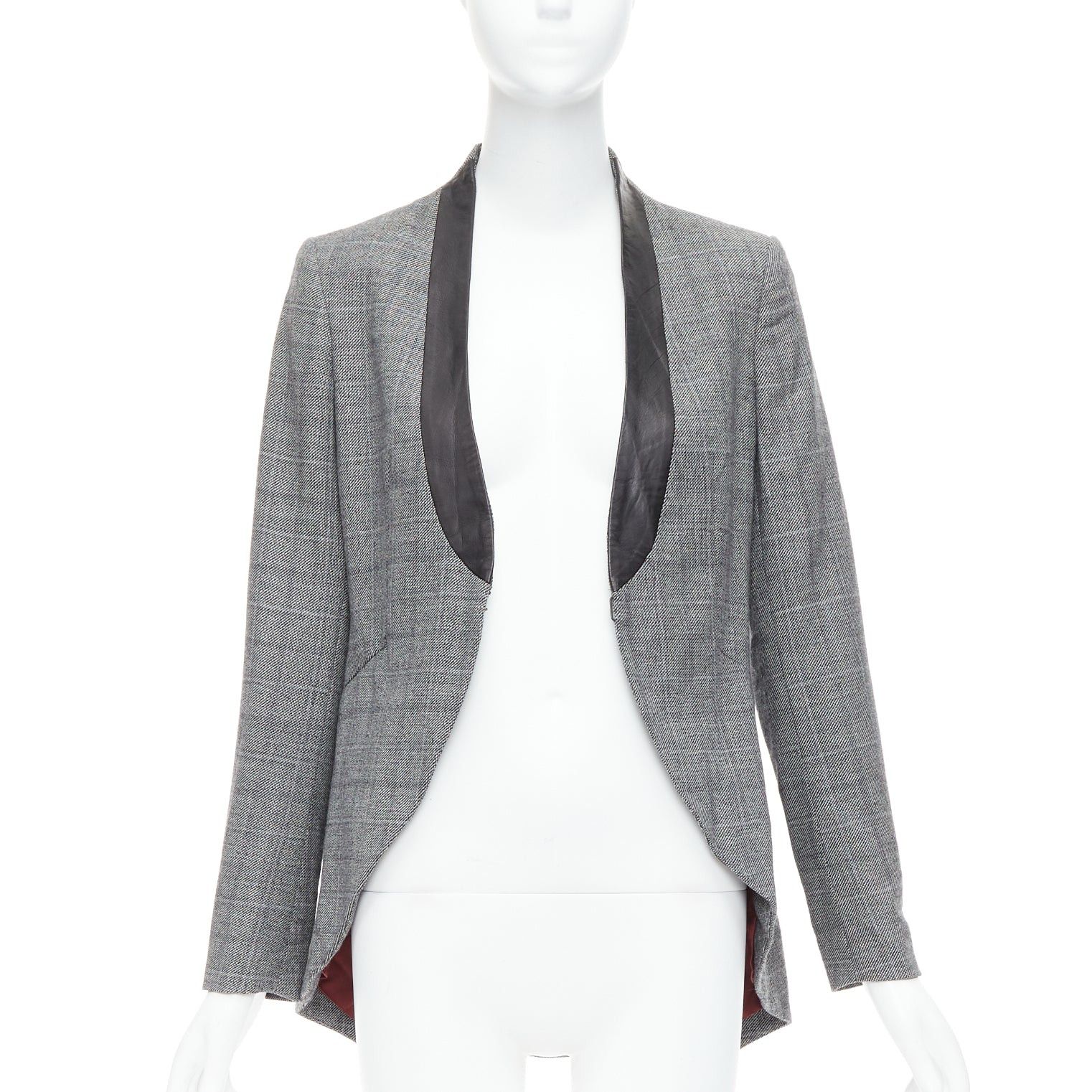 Rag & Bone RAG & BONE grey checkered wool black leather collar tux blazer US2 S Size S / US 4 / IT 40 - 3 Thumbnail