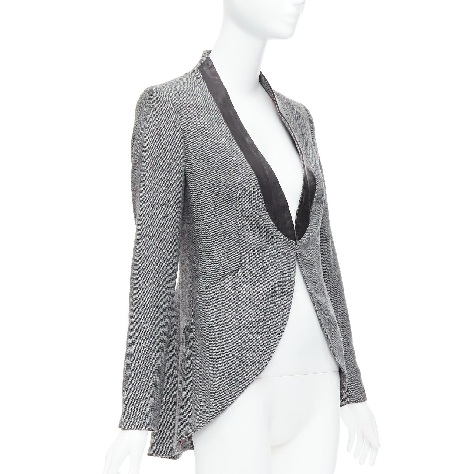 Rag & Bone RAG & BONE grey checkered wool black leather collar tux blazer US2 S Size S / US 4 / IT 40 - 4 Thumbnail