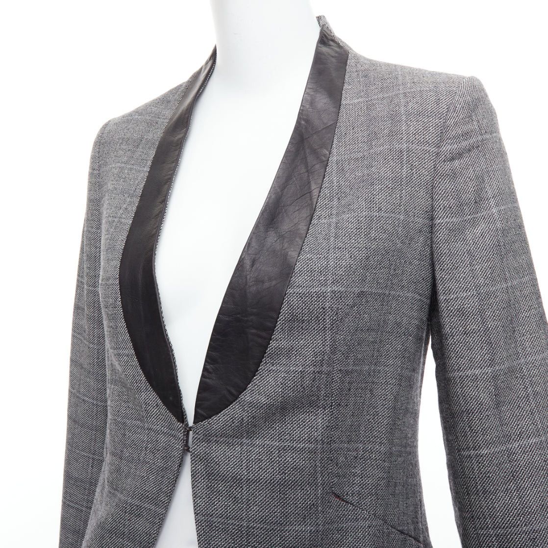 Rag & Bone RAG & BONE grey checkered wool black leather collar tux blazer US2 S Size S / US 4 / IT 40 - 2 Thumbnail