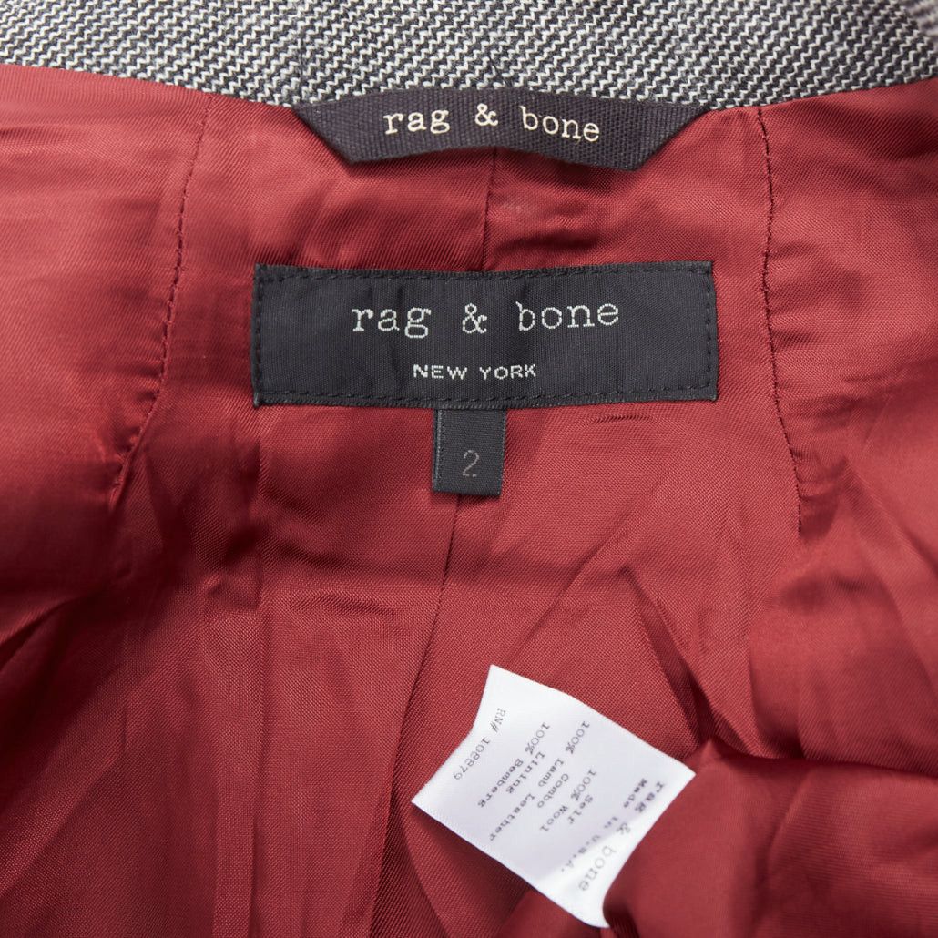 Rag & Bone RAG & BONE grey checkered wool black leather collar tux blazer US2 S Size S / US 4 / IT 40 - 9 Thumbnail
