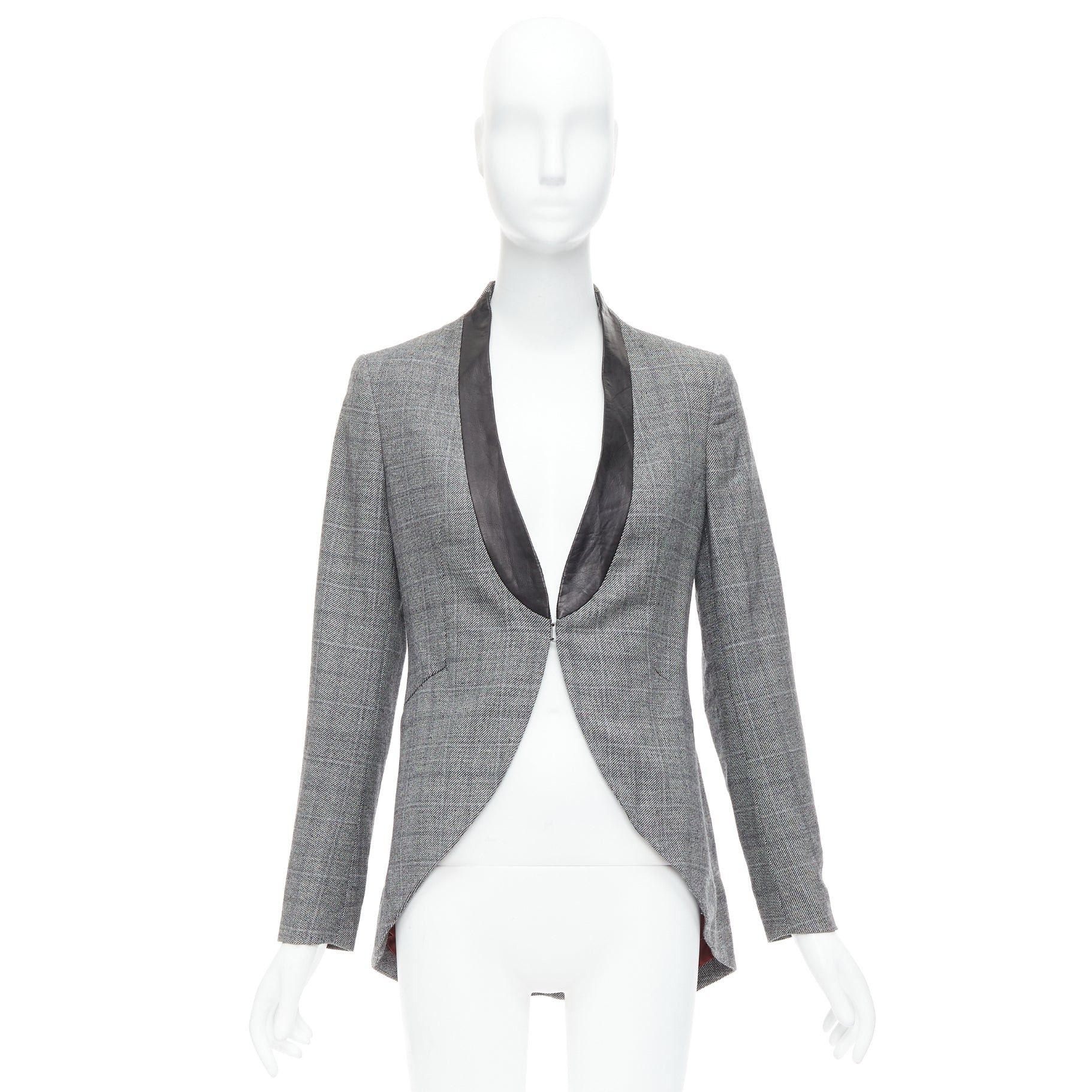Rag & Bone RAG & BONE grey checkered wool black leather collar tux blazer US2 S Size S / US 4 / IT 40 - 10 Thumbnail
