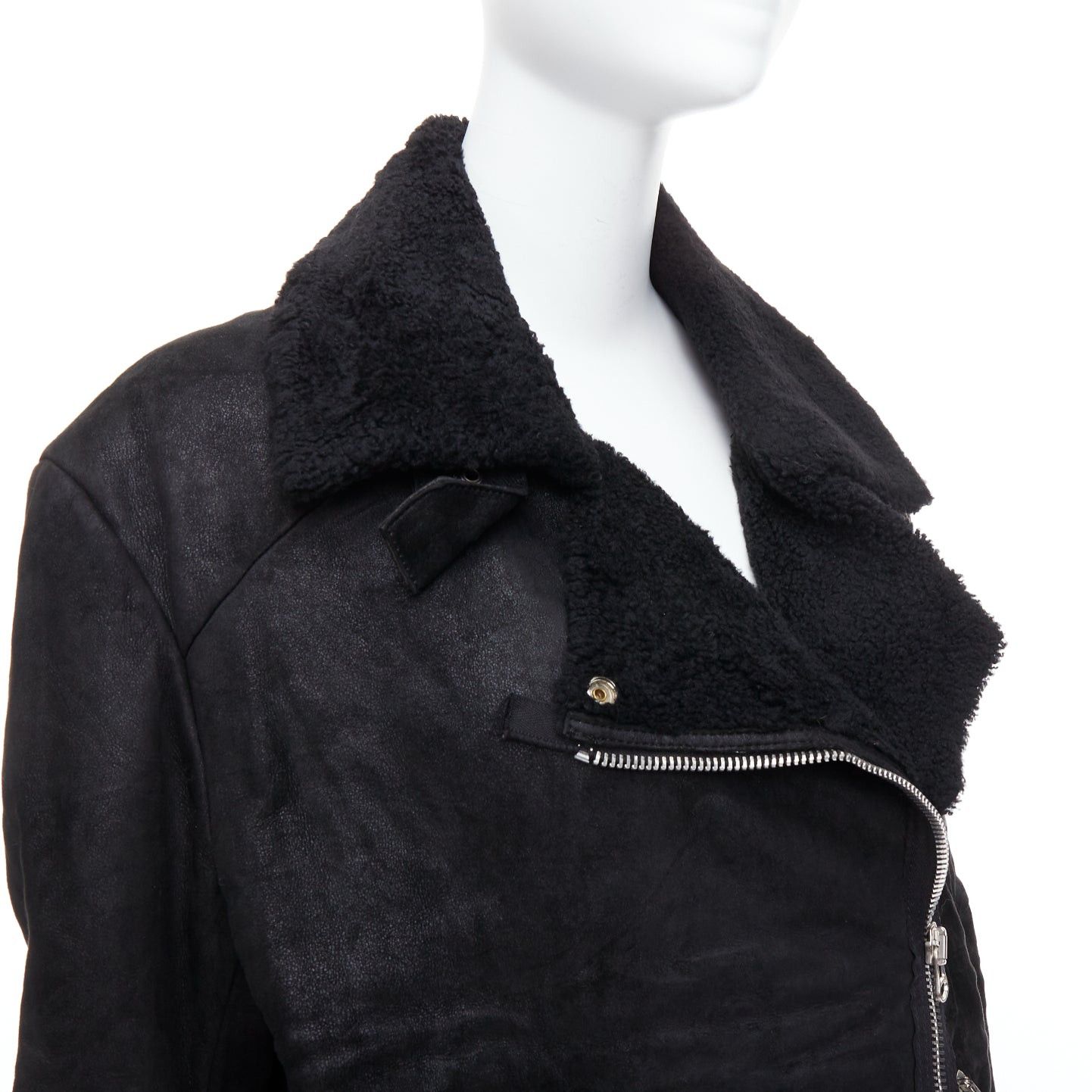 Acne Studios ACNE STUDIOS 2011 Velocite black shearling silver zip oversized biker FR34 XS Size XS / US 0-2 / IT 36-38 - 8 Thumbnail