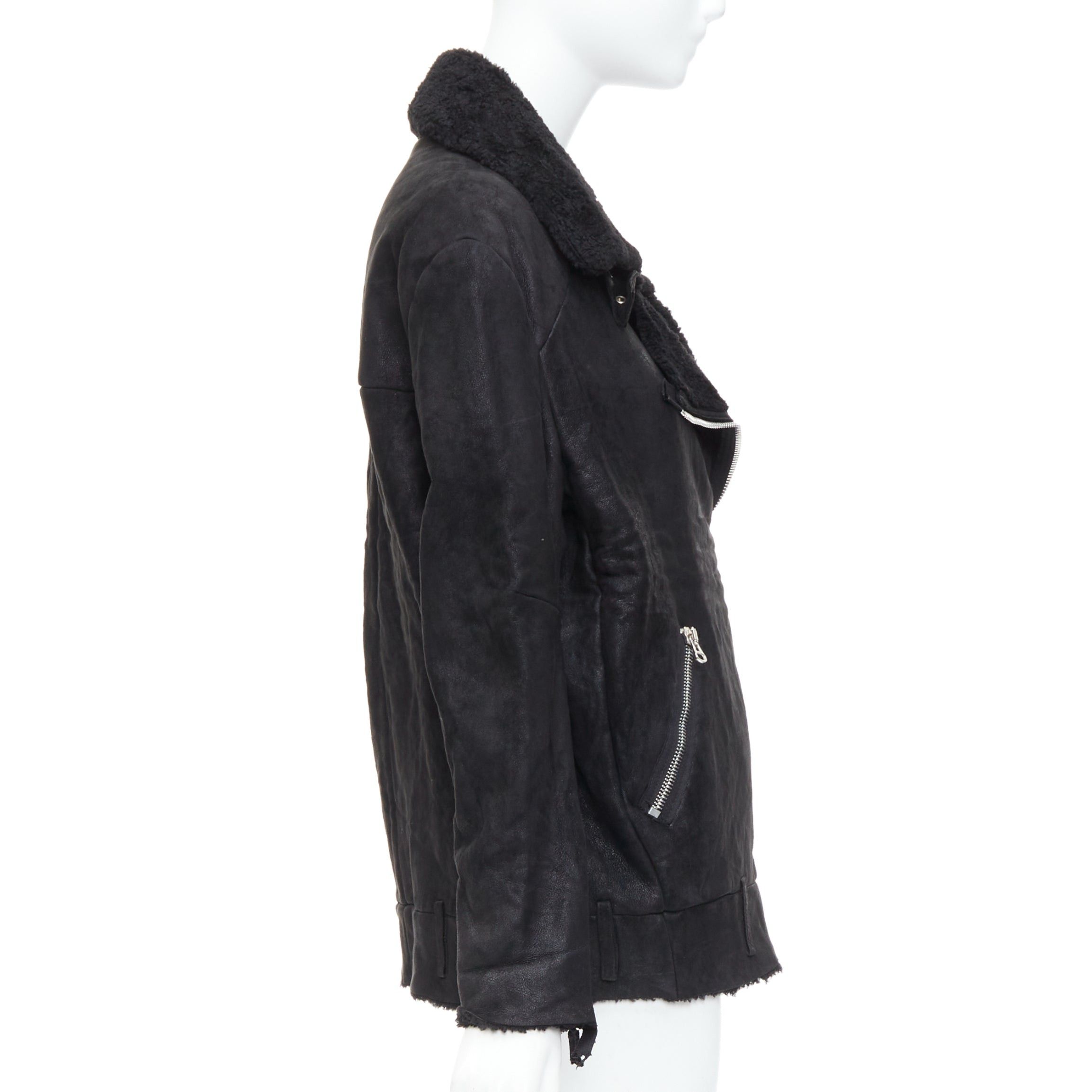 Acne Studios ACNE STUDIOS 2011 Velocite black shearling silver zip oversized biker FR34 XS Size XS / US 0-2 / IT 36-38 - 5 Thumbnail
