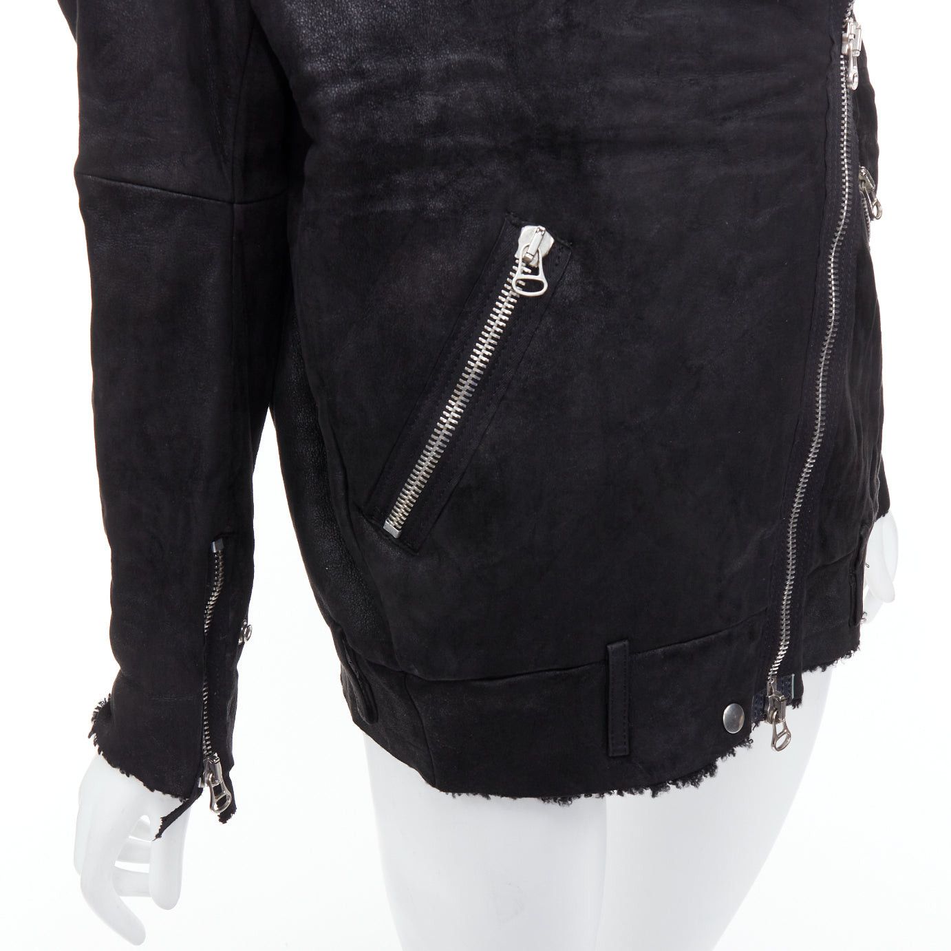 Acne Studios ACNE STUDIOS 2011 Velocite black shearling silver zip oversized biker FR34 XS Size XS / US 0-2 / IT 36-38 - 2 Thumbnail