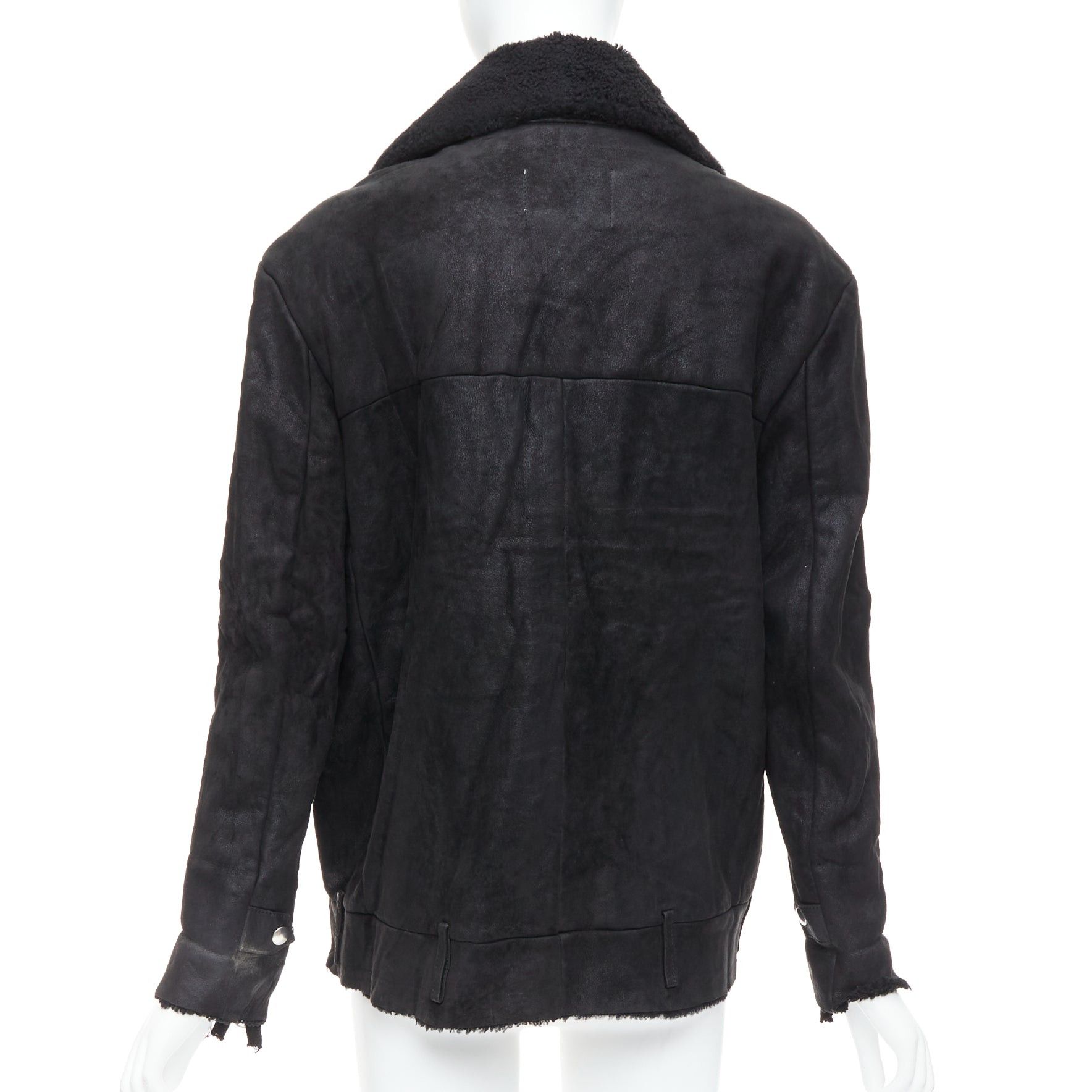 Acne Studios ACNE STUDIOS 2011 Velocite black shearling silver zip oversized biker FR34 XS Size XS / US 0-2 / IT 36-38 - 6 Thumbnail