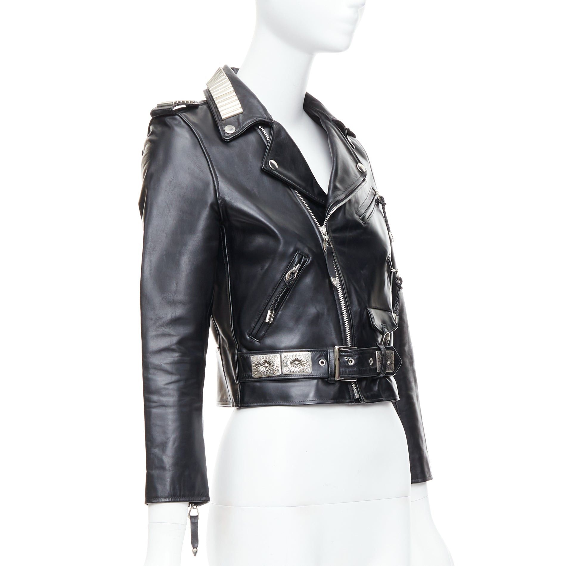 Toga TOGA PULLA black cowhide leather silver logo charm zip crop biker FR36 S Size S / US 4 / IT 40 - 3 Thumbnail