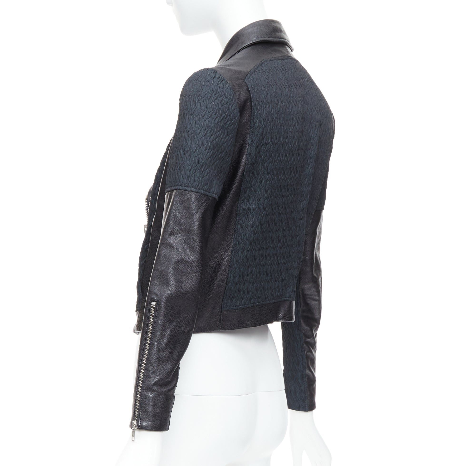 Helmut Lang HELMUT LANG black pebbled leather textured fabric zip crop biker P Size XS / US 0-2 / IT 36-38 - 7 Thumbnail