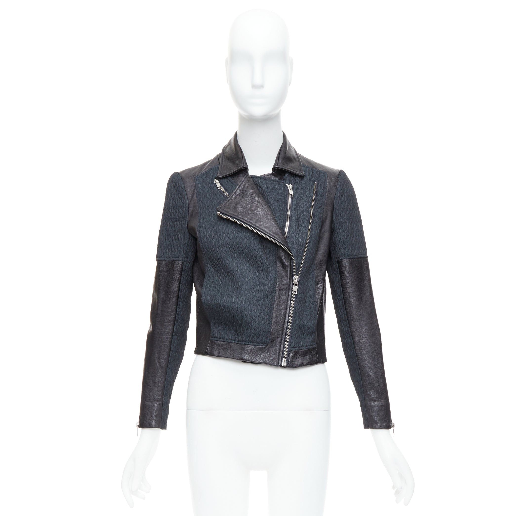 Helmut Lang HELMUT LANG black pebbled leather textured fabric zip crop biker P Size XS / US 0-2 / IT 36-38 - 10 Thumbnail