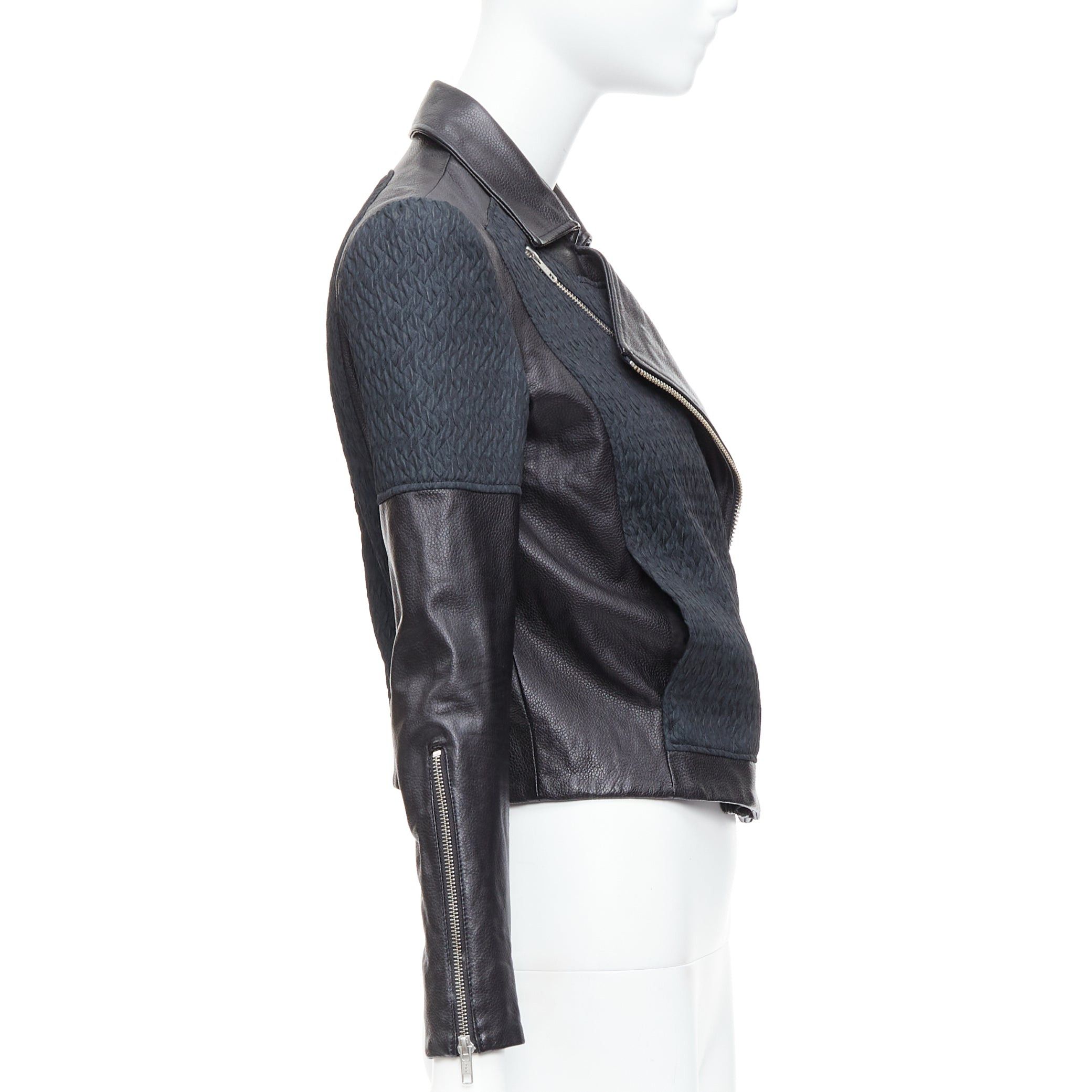 Helmut Lang HELMUT LANG black pebbled leather textured fabric zip crop biker P Size XS / US 0-2 / IT 36-38 - 5 Thumbnail