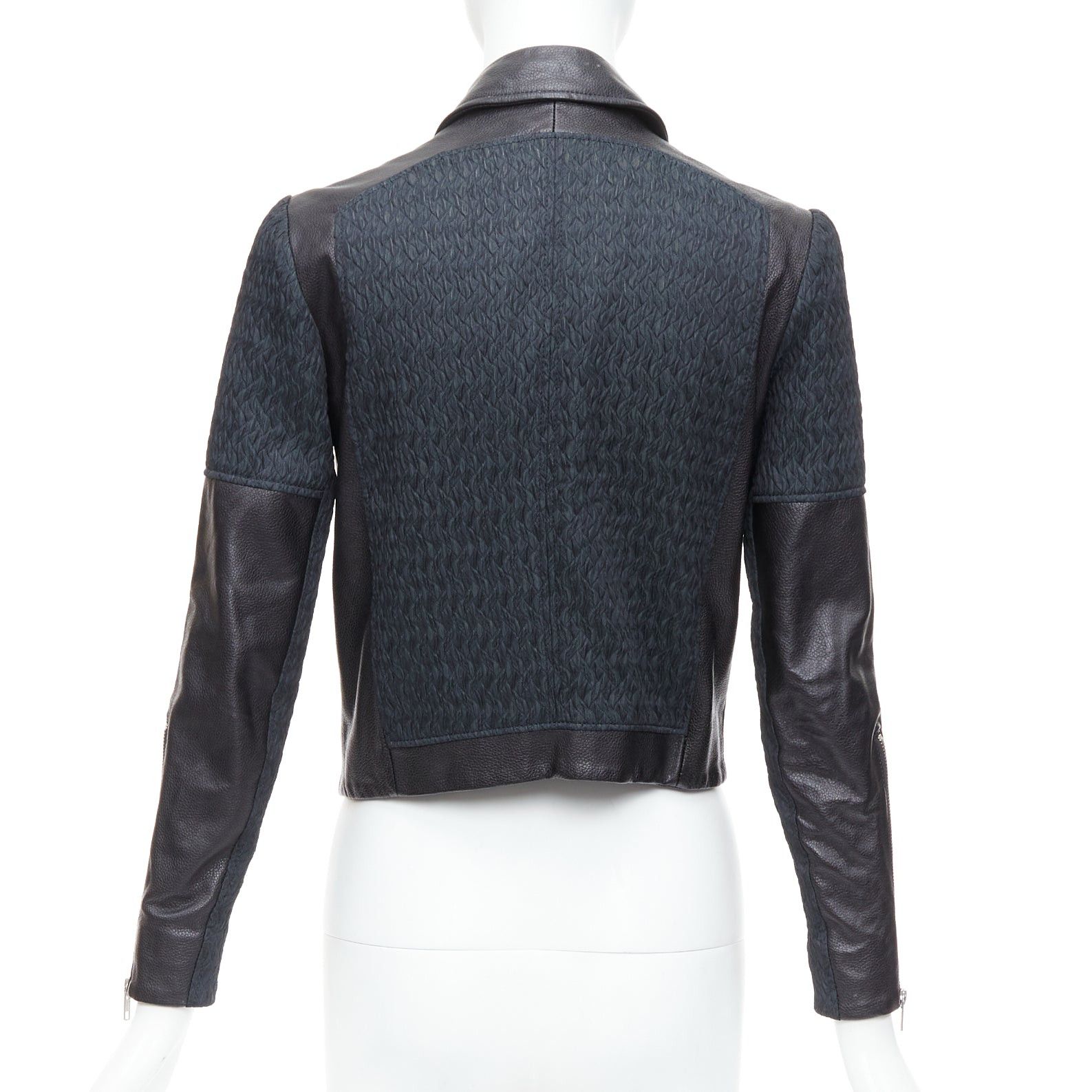Helmut Lang HELMUT LANG black pebbled leather textured fabric zip crop biker P Size XS / US 0-2 / IT 36-38 - 6 Thumbnail