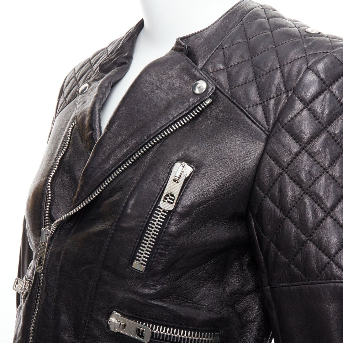 Balenciaga BALENCIAGA 2011 black leather quilted silver zip crop moto biker FR38 M Size M / US 6-8 / IT 42-44 - 2 Thumbnail
