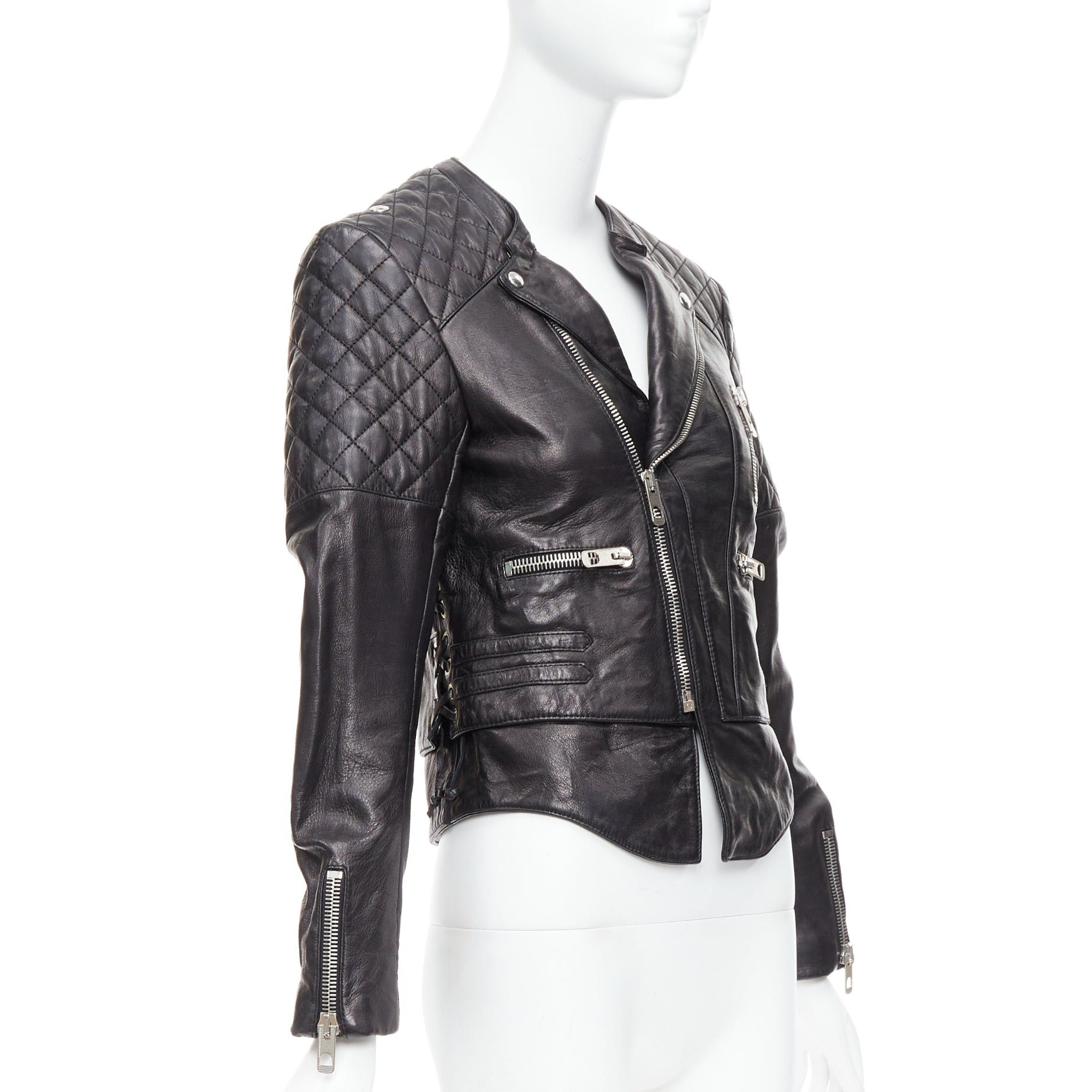 Balenciaga BALENCIAGA 2011 black leather quilted silver zip crop moto biker FR38 M Size M / US 6-8 / IT 42-44 - 4 Thumbnail