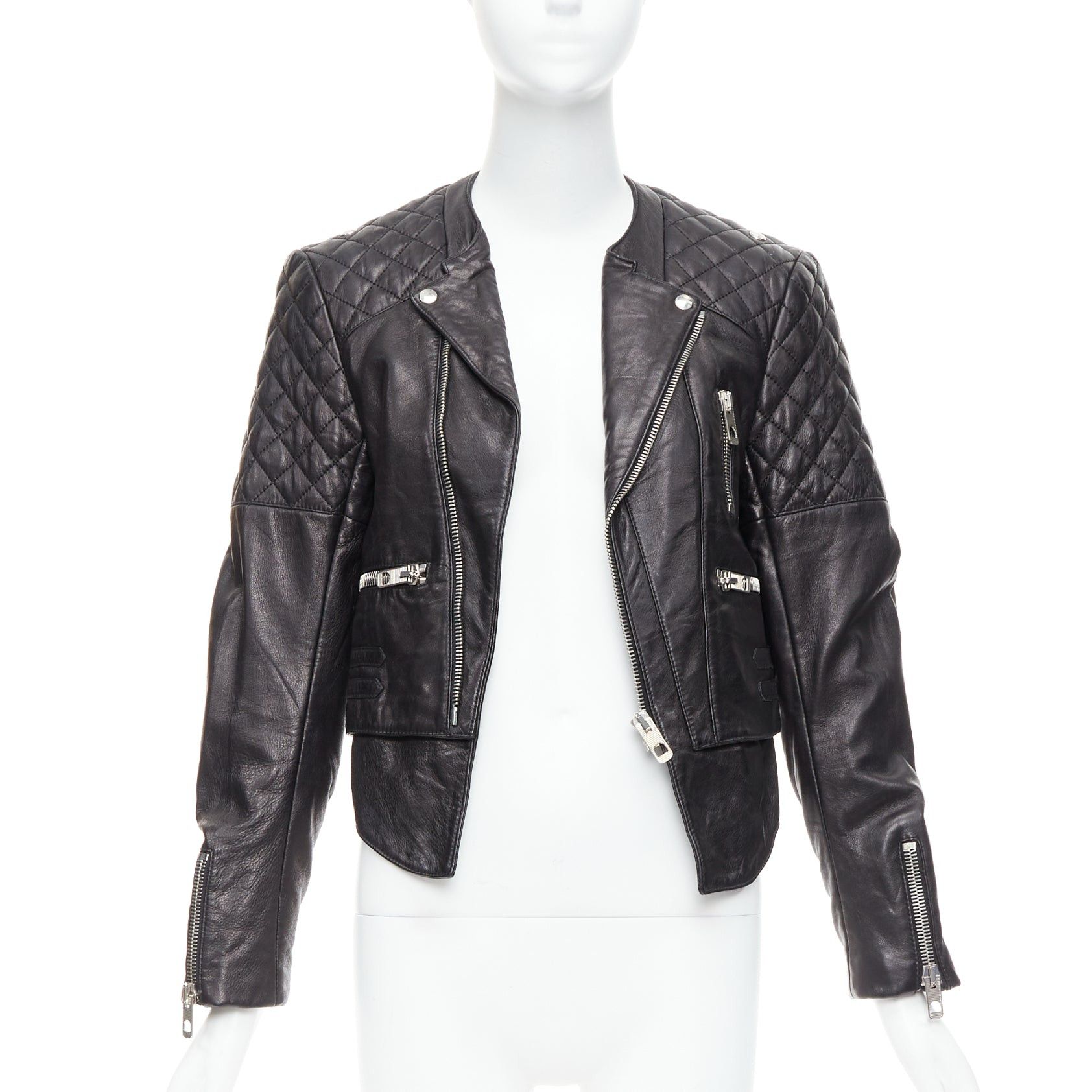 Balenciaga BALENCIAGA 2011 black leather quilted silver zip crop moto biker FR38 M Size M / US 6-8 / IT 42-44 - 3 Thumbnail