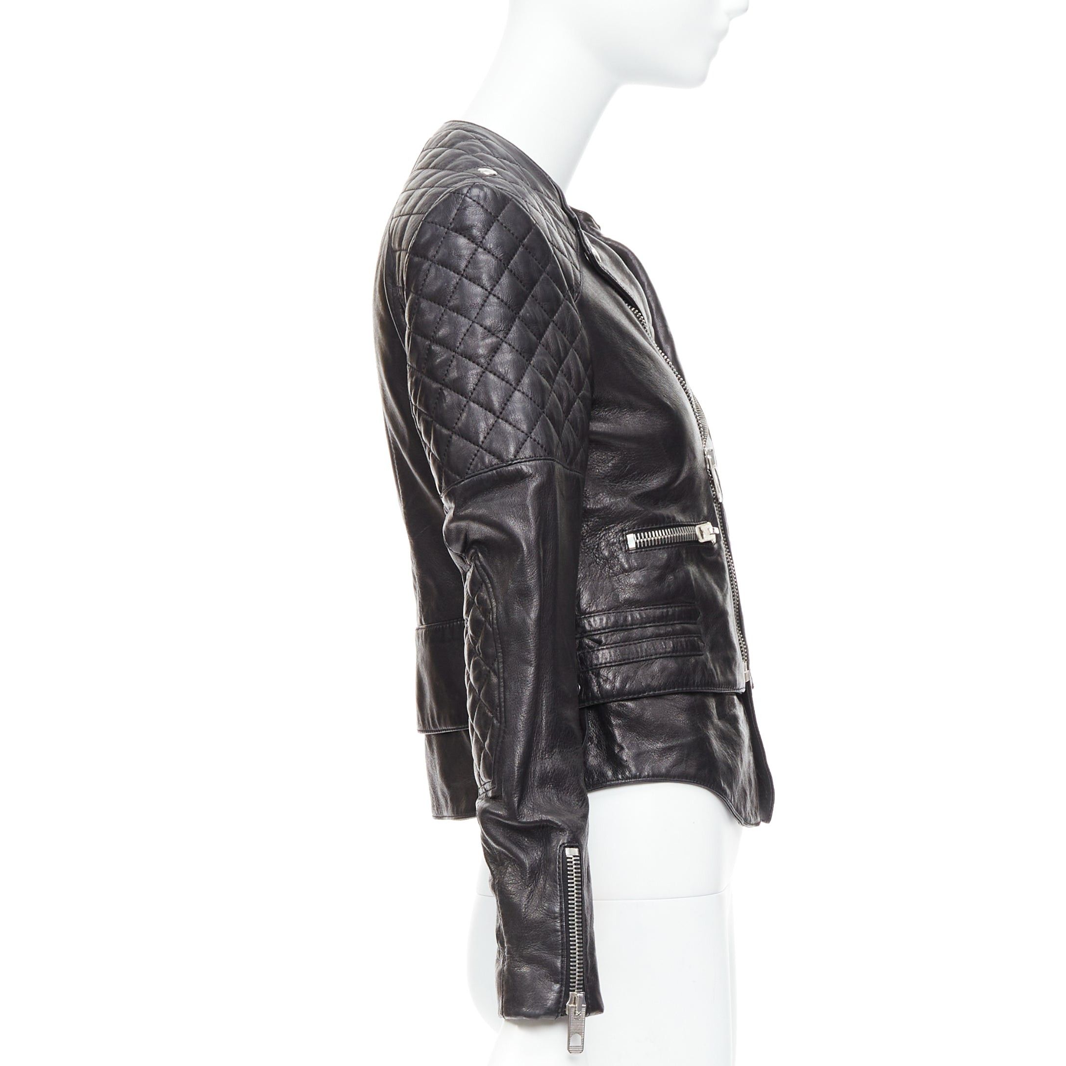 Balenciaga BALENCIAGA 2011 black leather quilted silver zip crop moto biker FR38 M Size M / US 6-8 / IT 42-44 - 5 Thumbnail