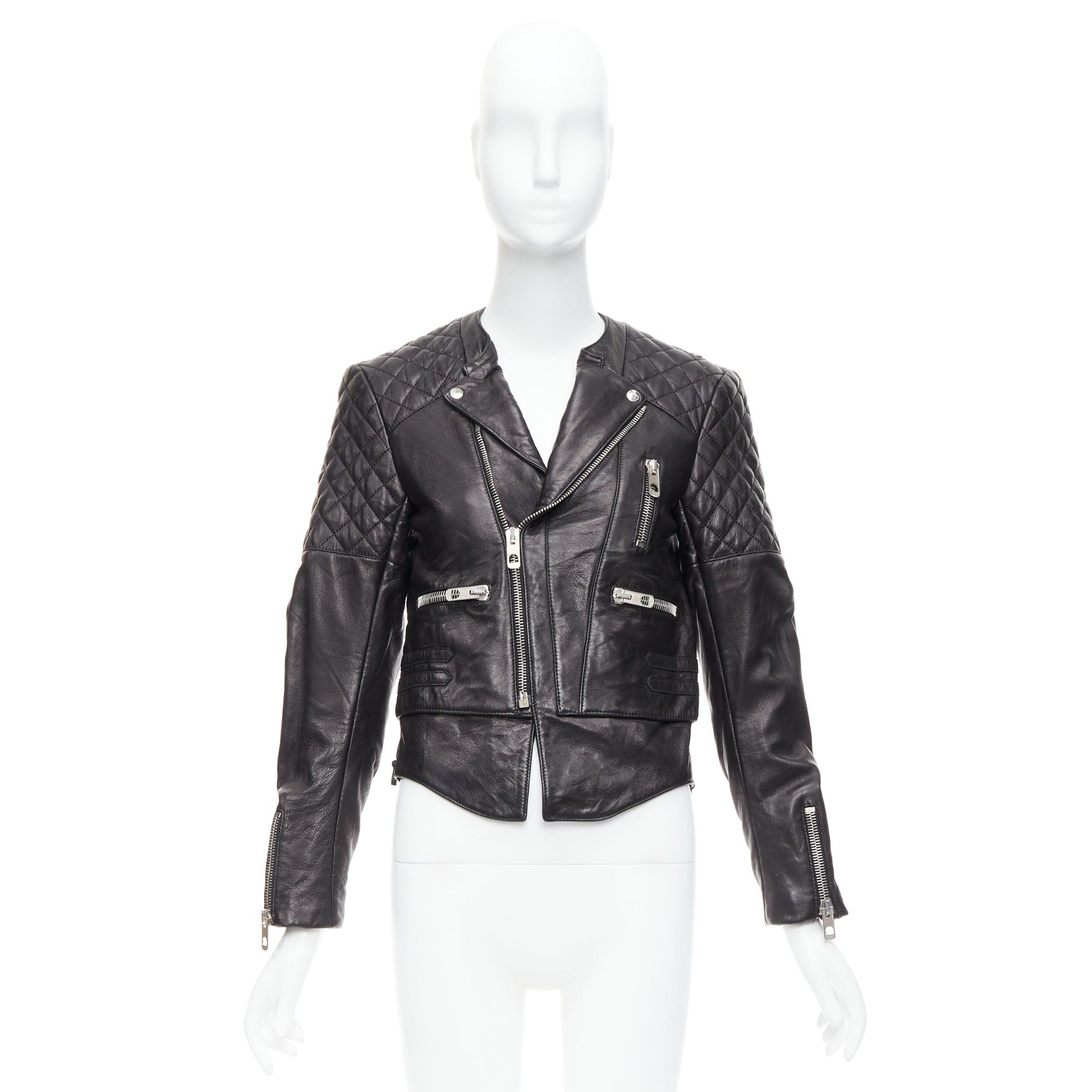Balenciaga BALENCIAGA 2011 black leather quilted silver zip crop moto biker FR38 M Size M / US 6-8 / IT 42-44 - 10 Thumbnail