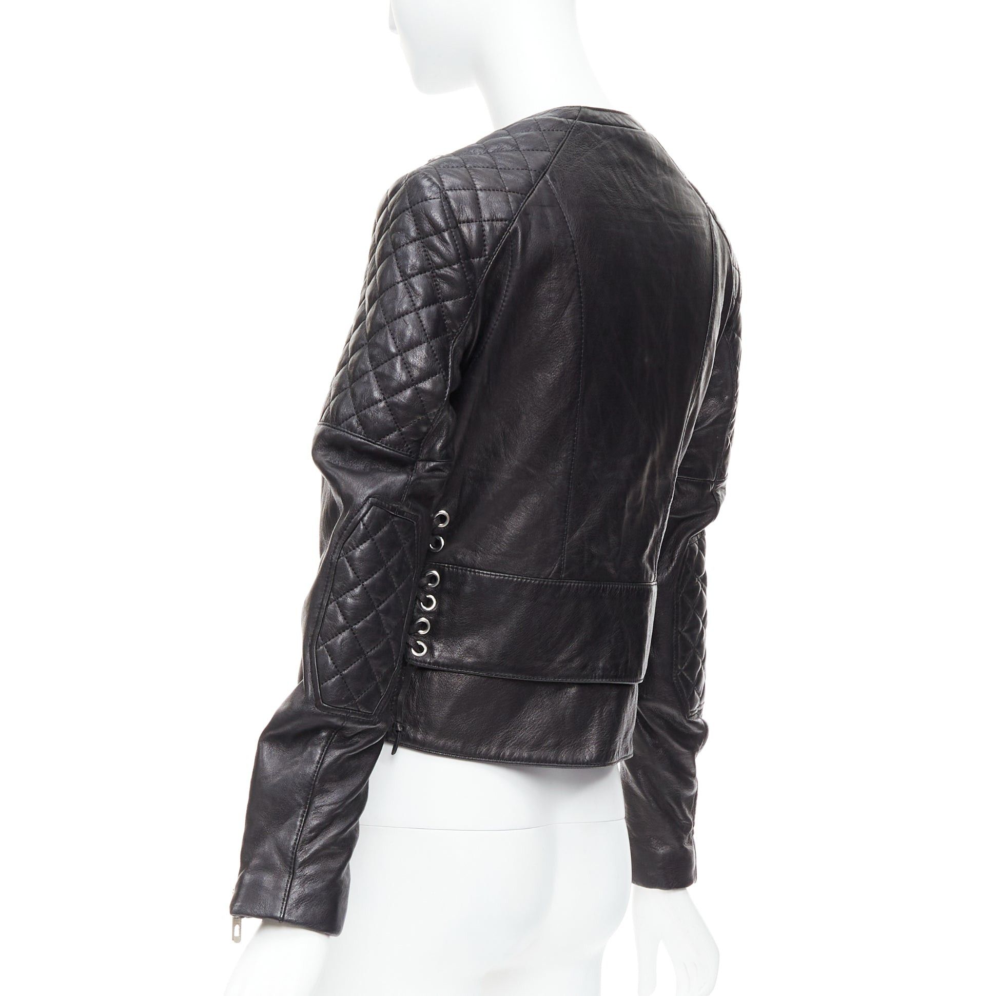 Balenciaga BALENCIAGA 2011 black leather quilted silver zip crop moto biker FR38 M Size M / US 6-8 / IT 42-44 - 6 Thumbnail
