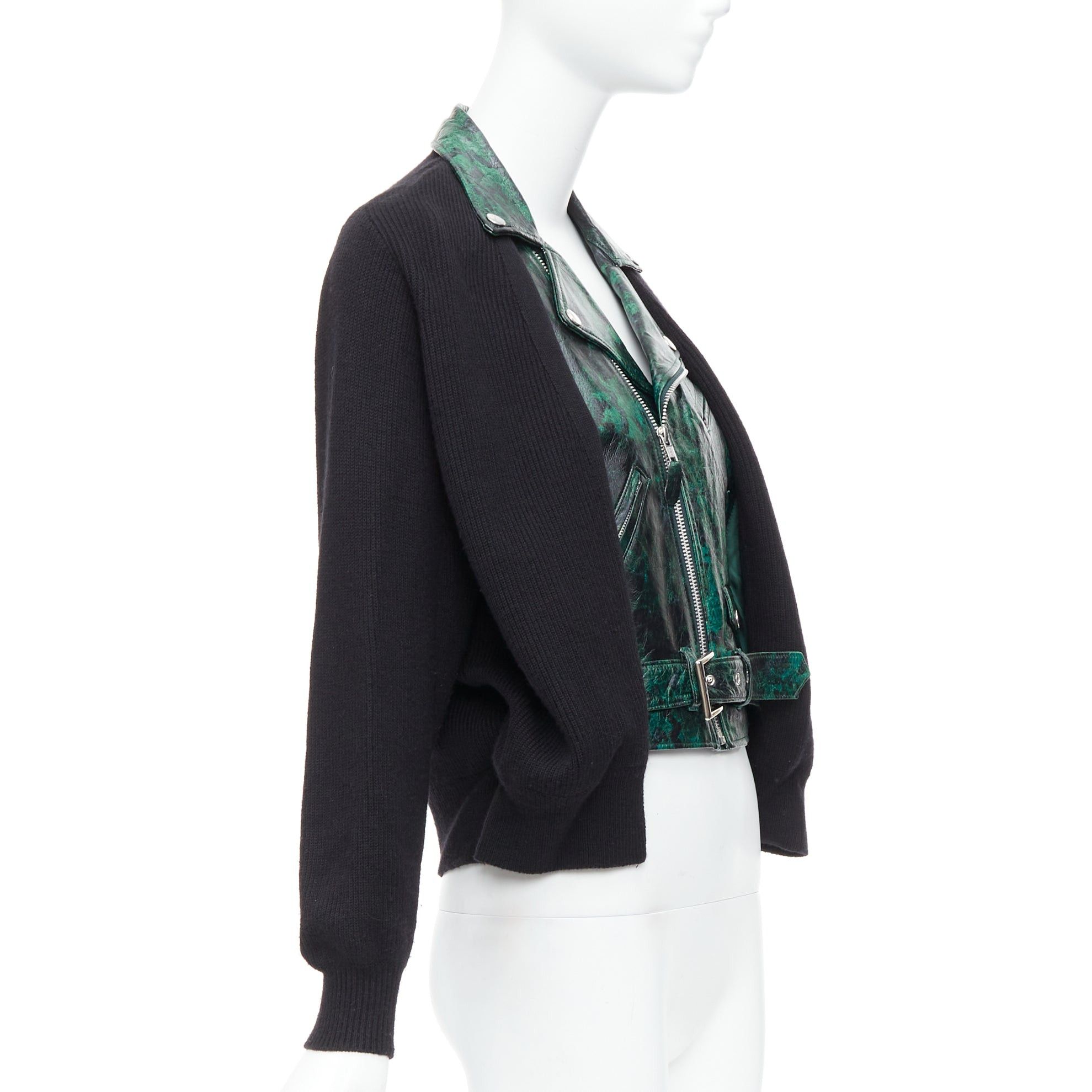 Toga TOGA PULLA green printed lambskin black wool biker cardigan JP1 S Size S / US 4 / IT 40 - 4 Thumbnail