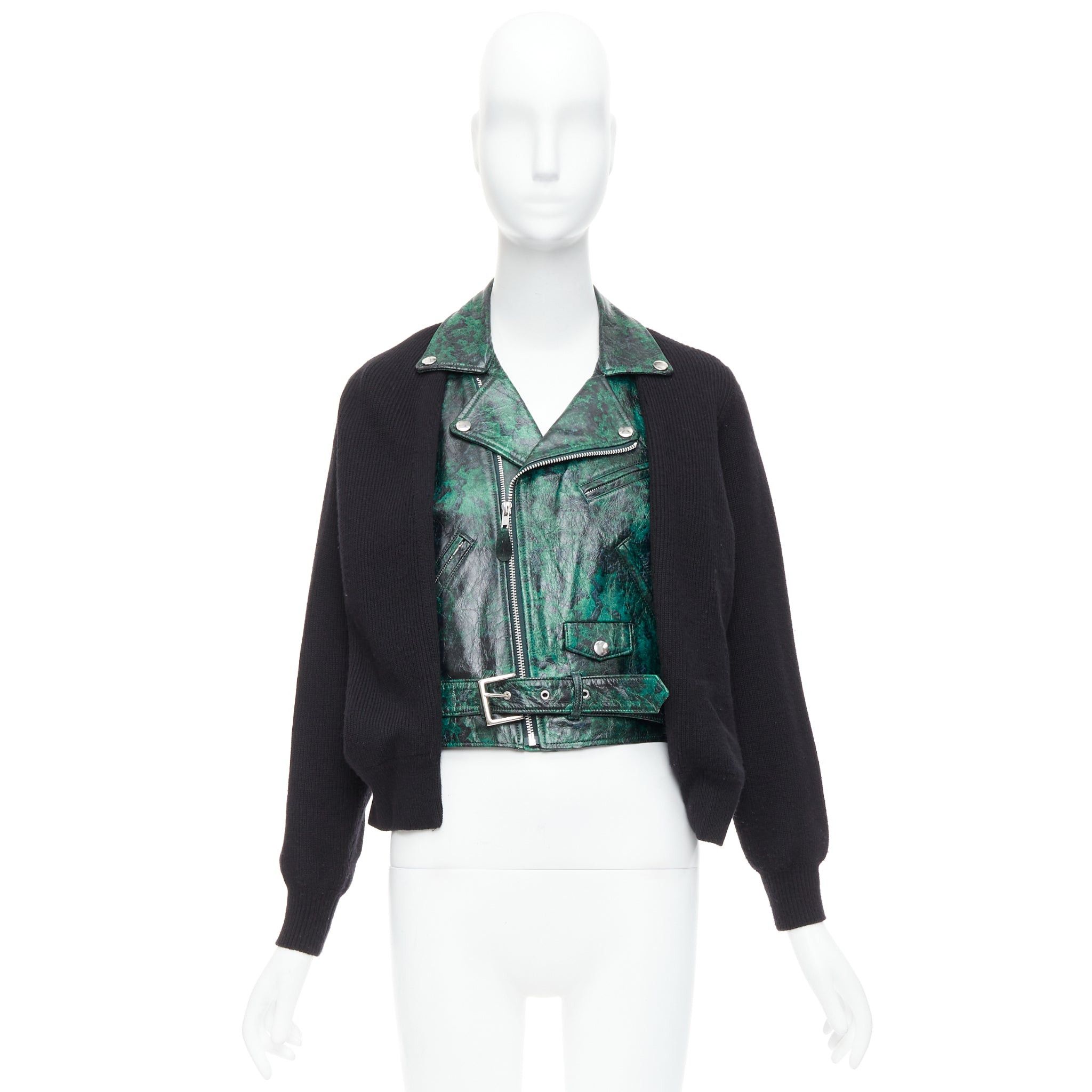 Toga TOGA PULLA green printed lambskin black wool biker cardigan JP1 S Size S / US 4 / IT 40 - 10 Thumbnail