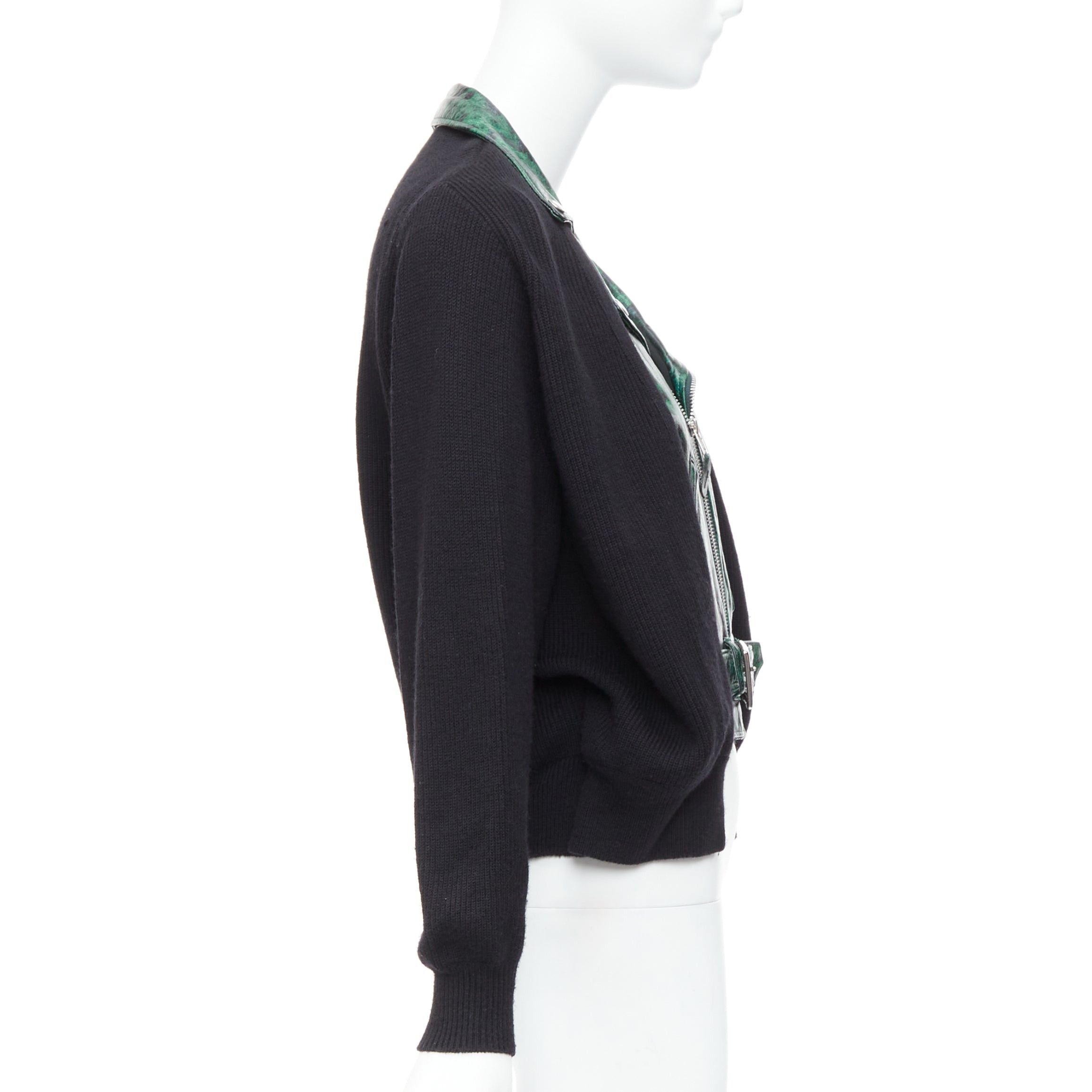 Toga TOGA PULLA green printed lambskin black wool biker cardigan JP1 S Size S / US 4 / IT 40 - 5 Thumbnail