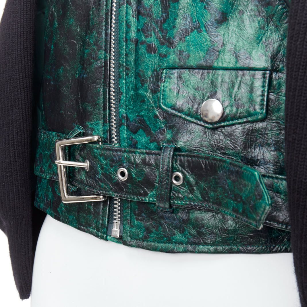 Toga TOGA PULLA green printed lambskin black wool biker cardigan JP1 S Size S / US 4 / IT 40 - 2 Thumbnail