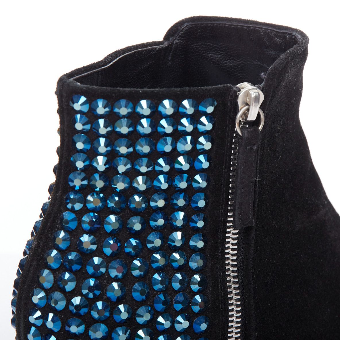 Giuseppe Zanotti GIUSEPPE ZANOTTI blue crystal encrusted heel black suede booties EU38 Size US 8 / IT 38 - 8 Thumbnail
