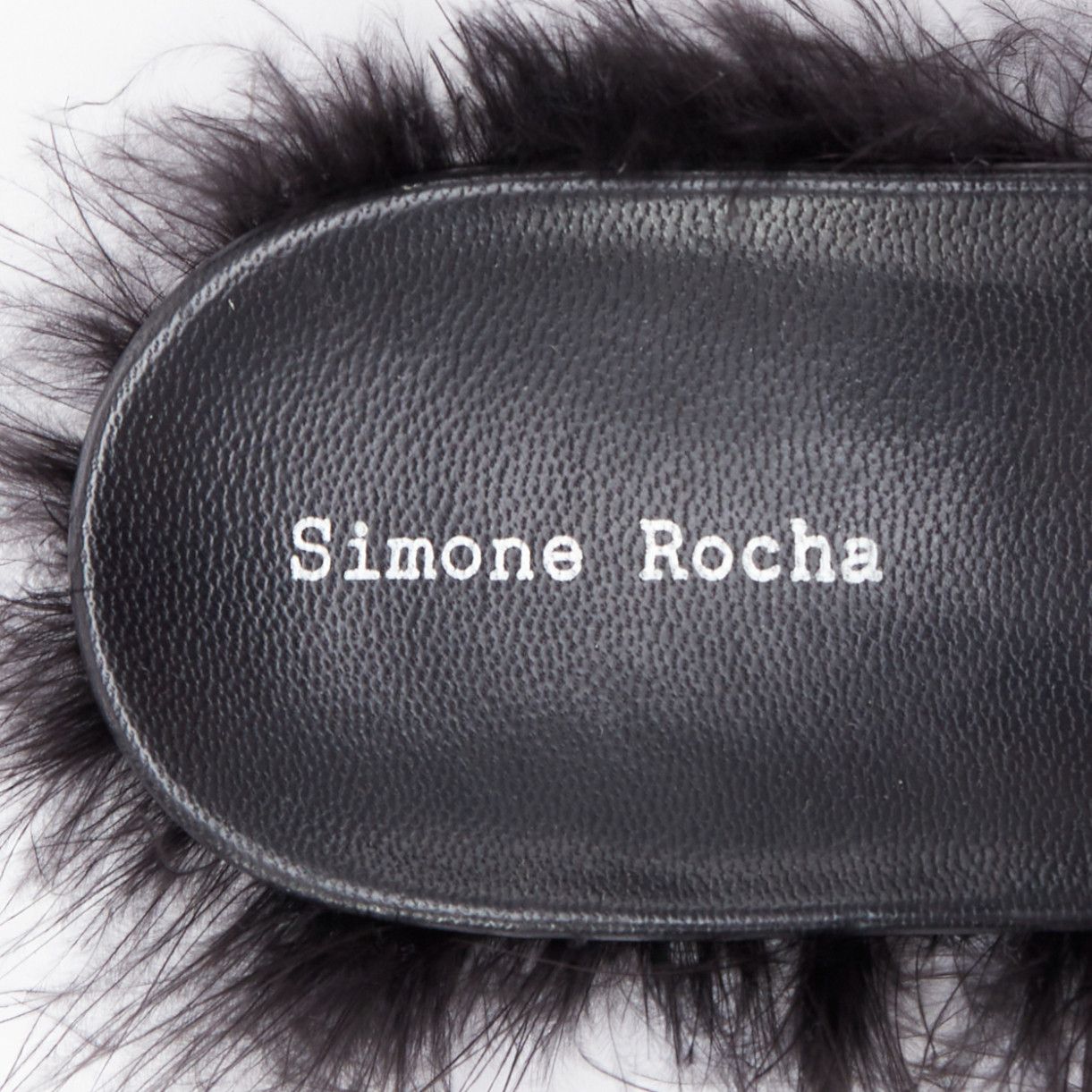 Simone Rocha SIMONE ROCHA black feather trimmed leather flat slides mules EU38 Size US 8 / IT 38 - 9 Thumbnail
