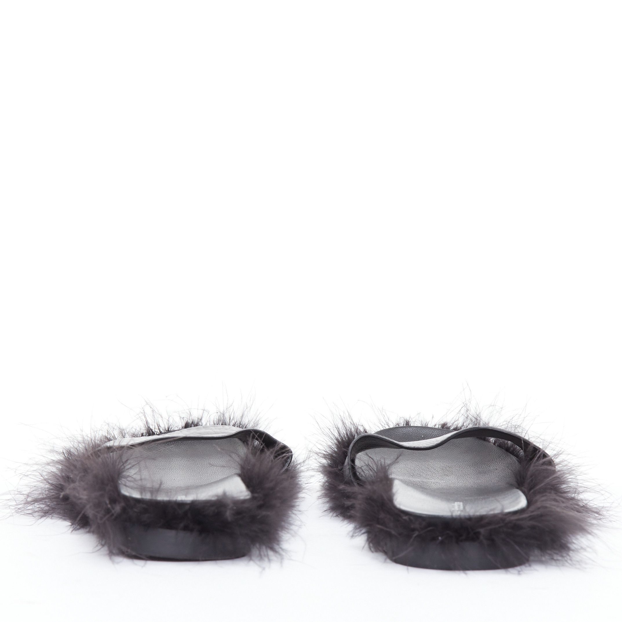 Simone Rocha SIMONE ROCHA black feather trimmed leather flat slides mules EU38 Size US 8 / IT 38 - 5 Thumbnail