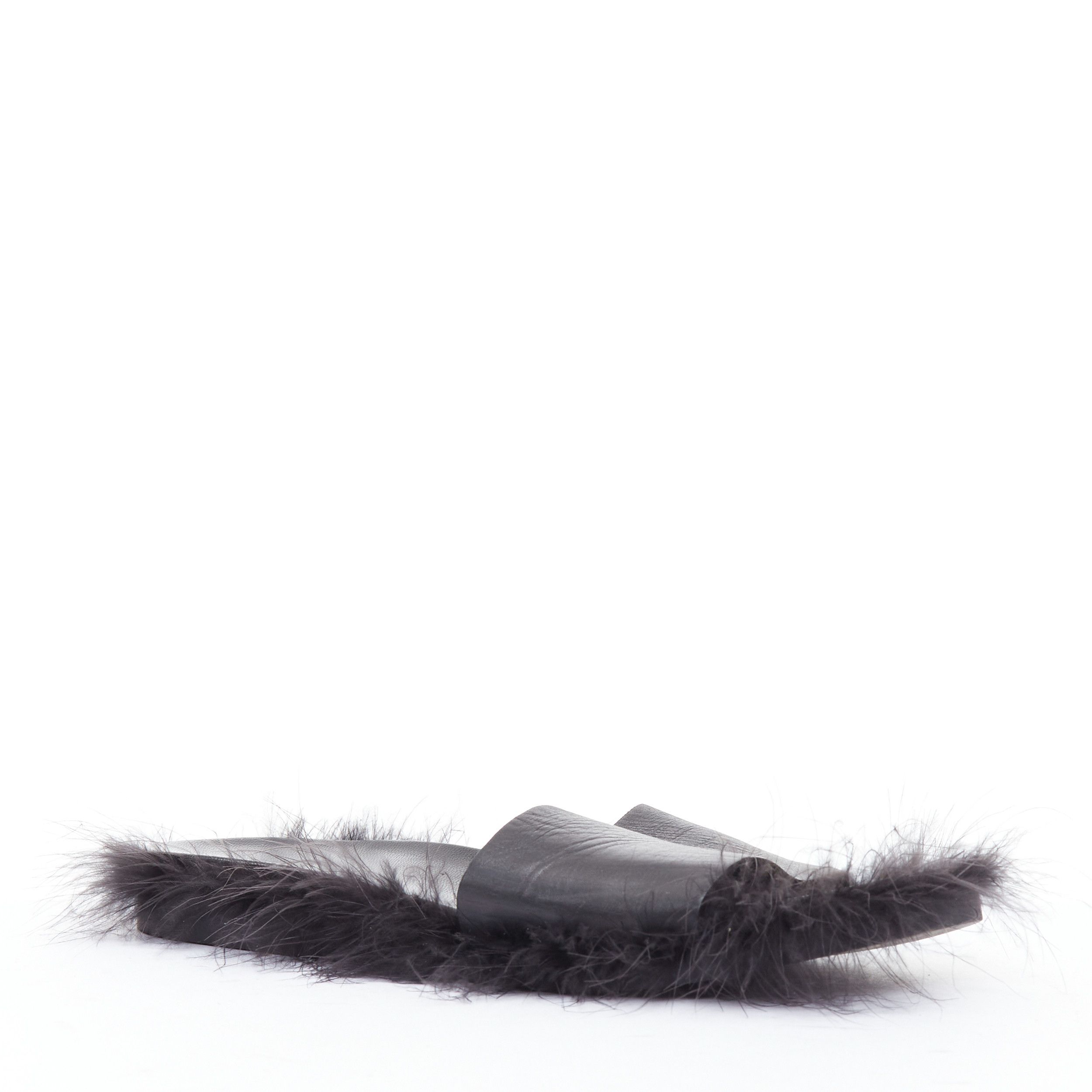 Simone Rocha SIMONE ROCHA black feather trimmed leather flat slides mules EU38 Size US 8 / IT 38 - 2 Thumbnail