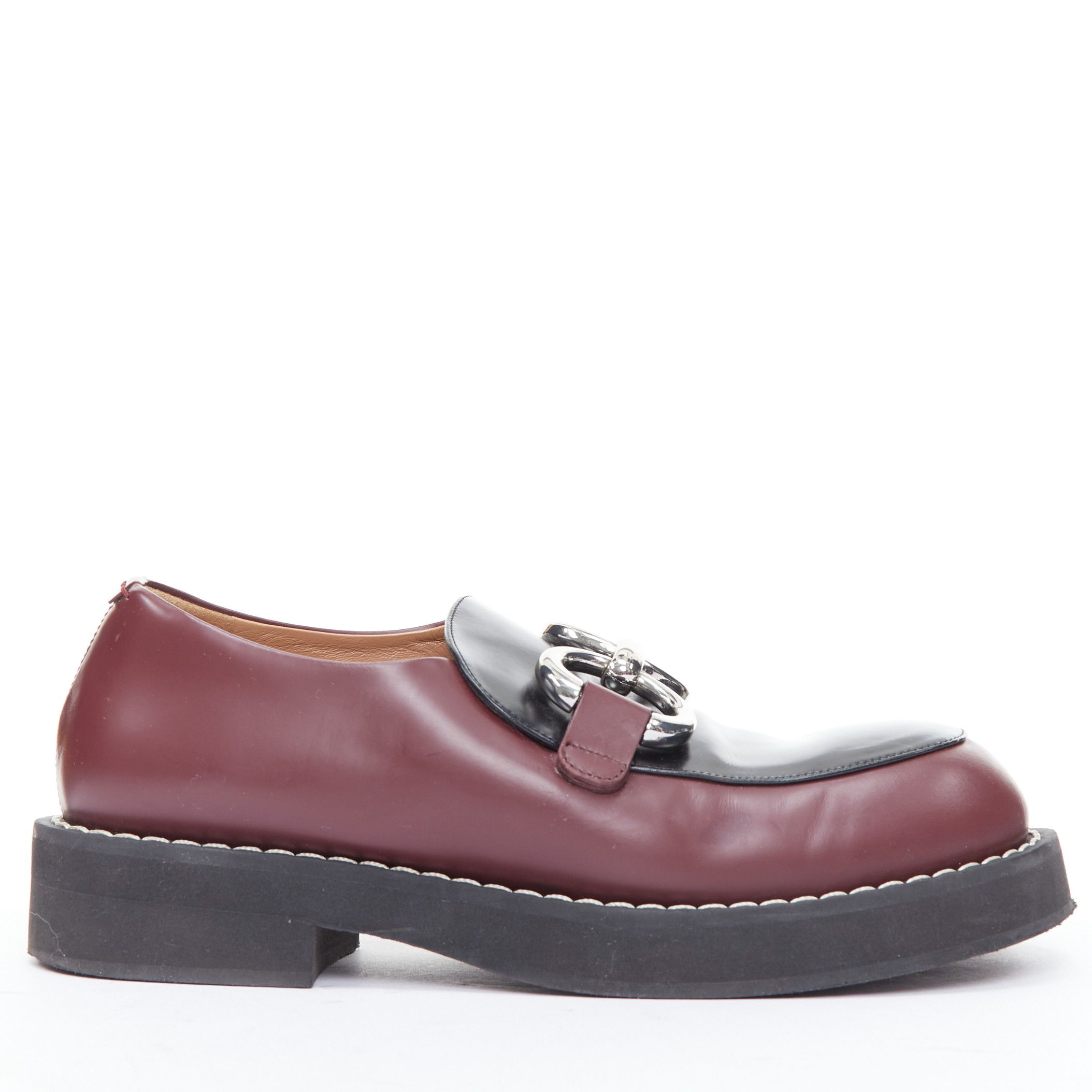 Marni MARNI burgundy black leather silver chunky buckle loafers EU39 Size US 9 / IT 39 - 2 Thumbnail