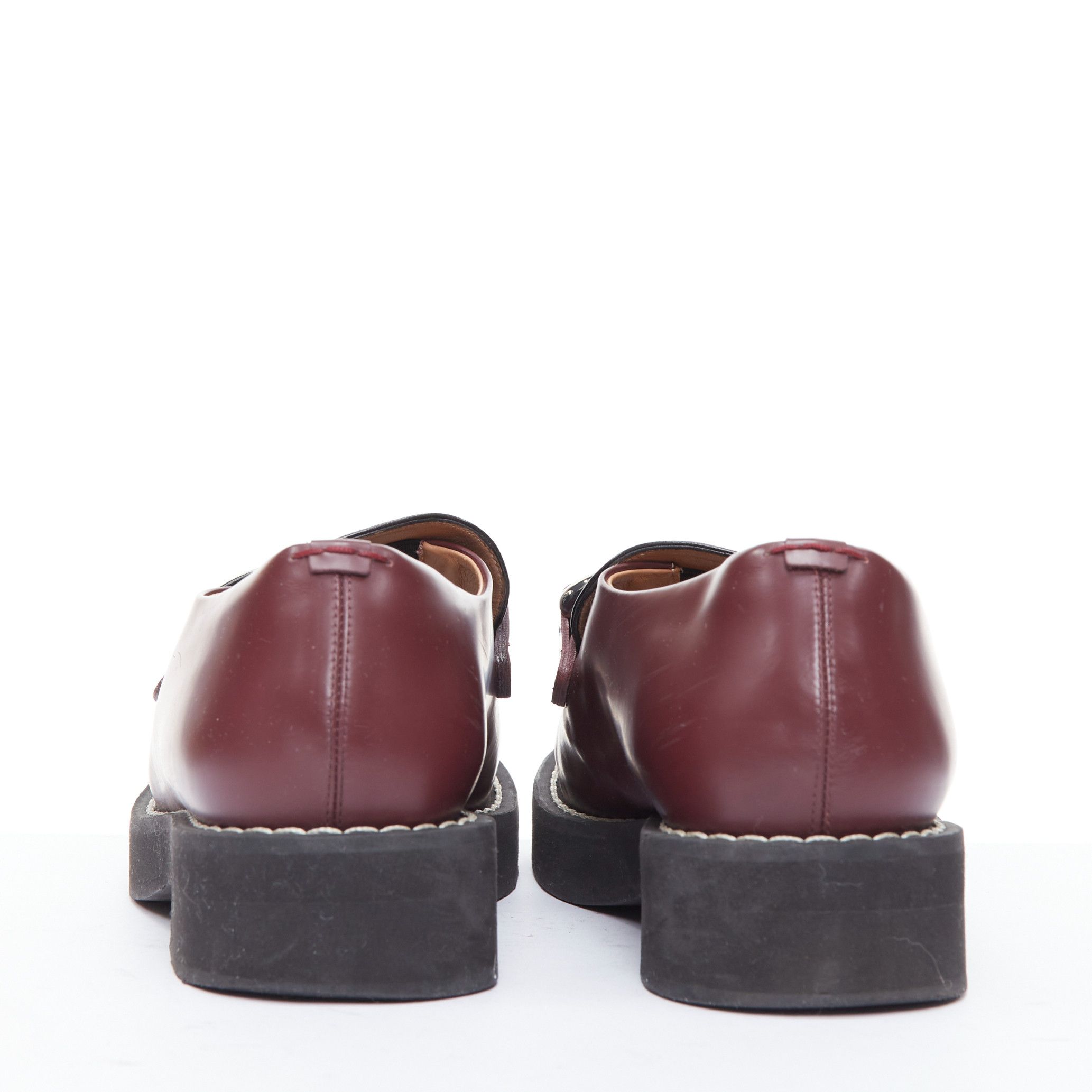 Marni MARNI burgundy black leather silver chunky buckle loafers EU39 Size US 9 / IT 39 - 5 Thumbnail