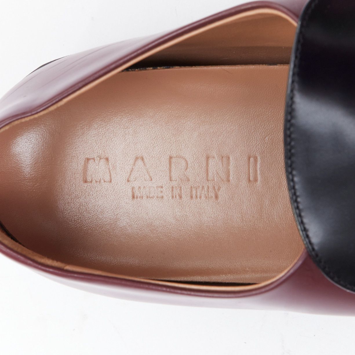 Marni MARNI burgundy black leather silver chunky buckle loafers EU39 Size US 9 / IT 39 - 9 Thumbnail