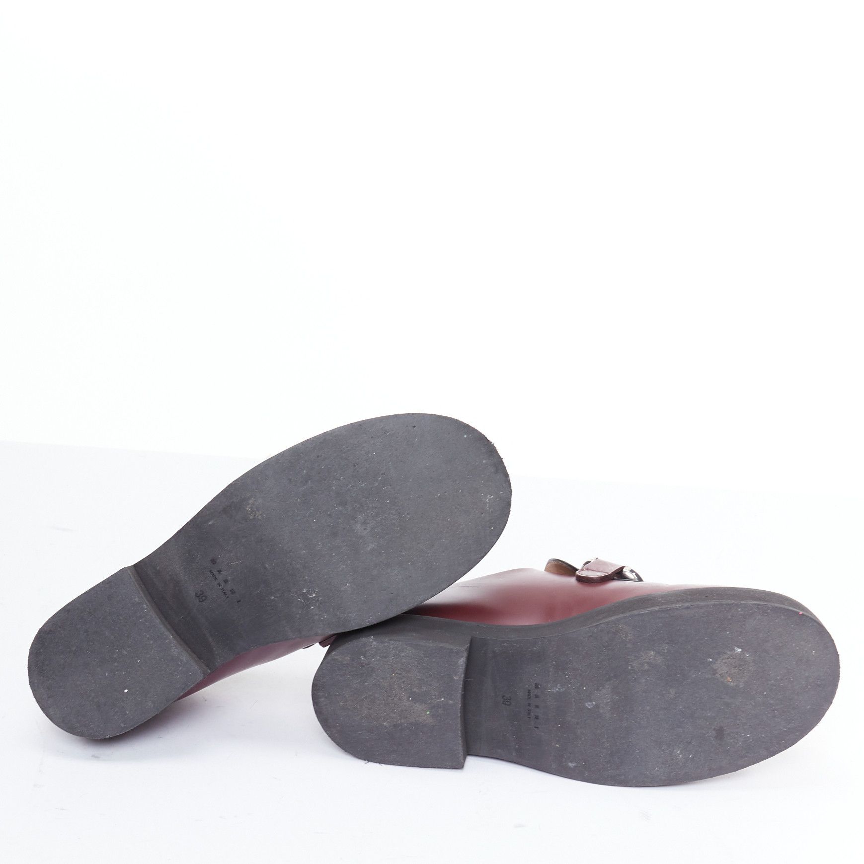Marni MARNI burgundy black leather silver chunky buckle loafers EU39 Size US 9 / IT 39 - 11 Thumbnail